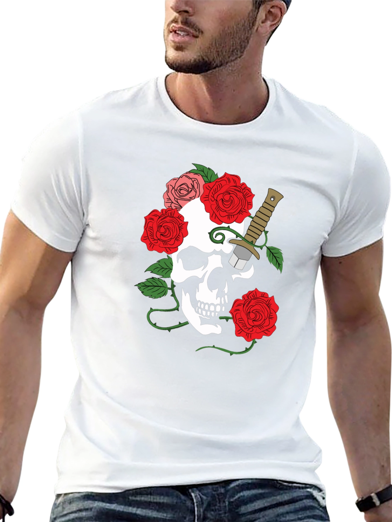 Skull & Roses Graphic Tee - Mens Black T-Shirt