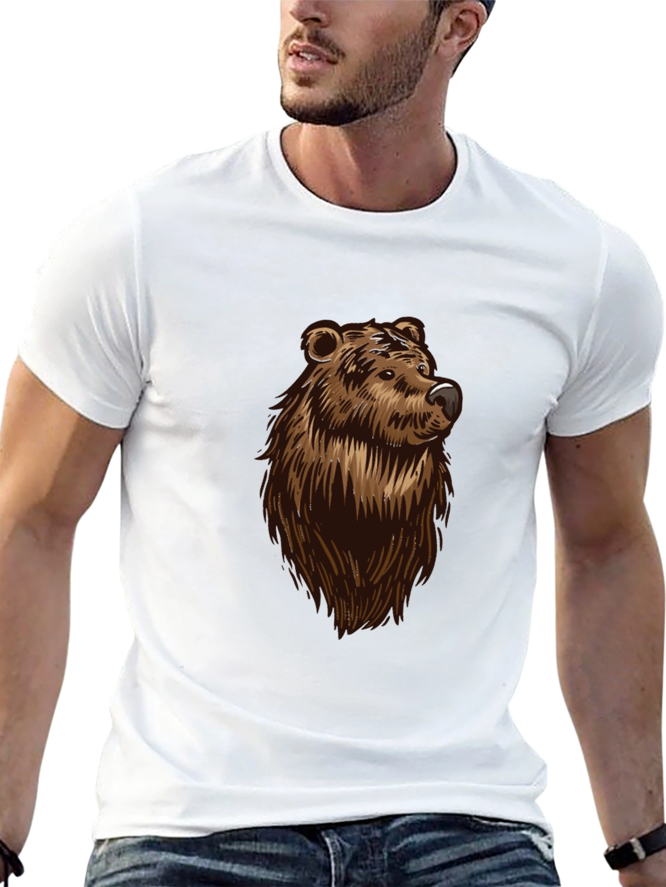 Bear Graphic Print Black T-Shirt