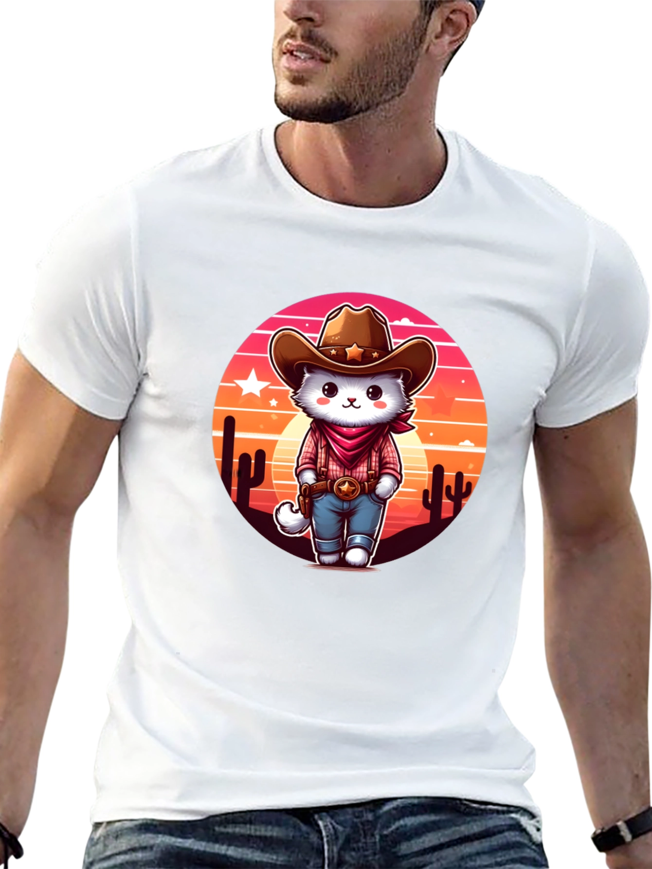 Cowboy Cat Graphic Tee - Western Style T-Shirt