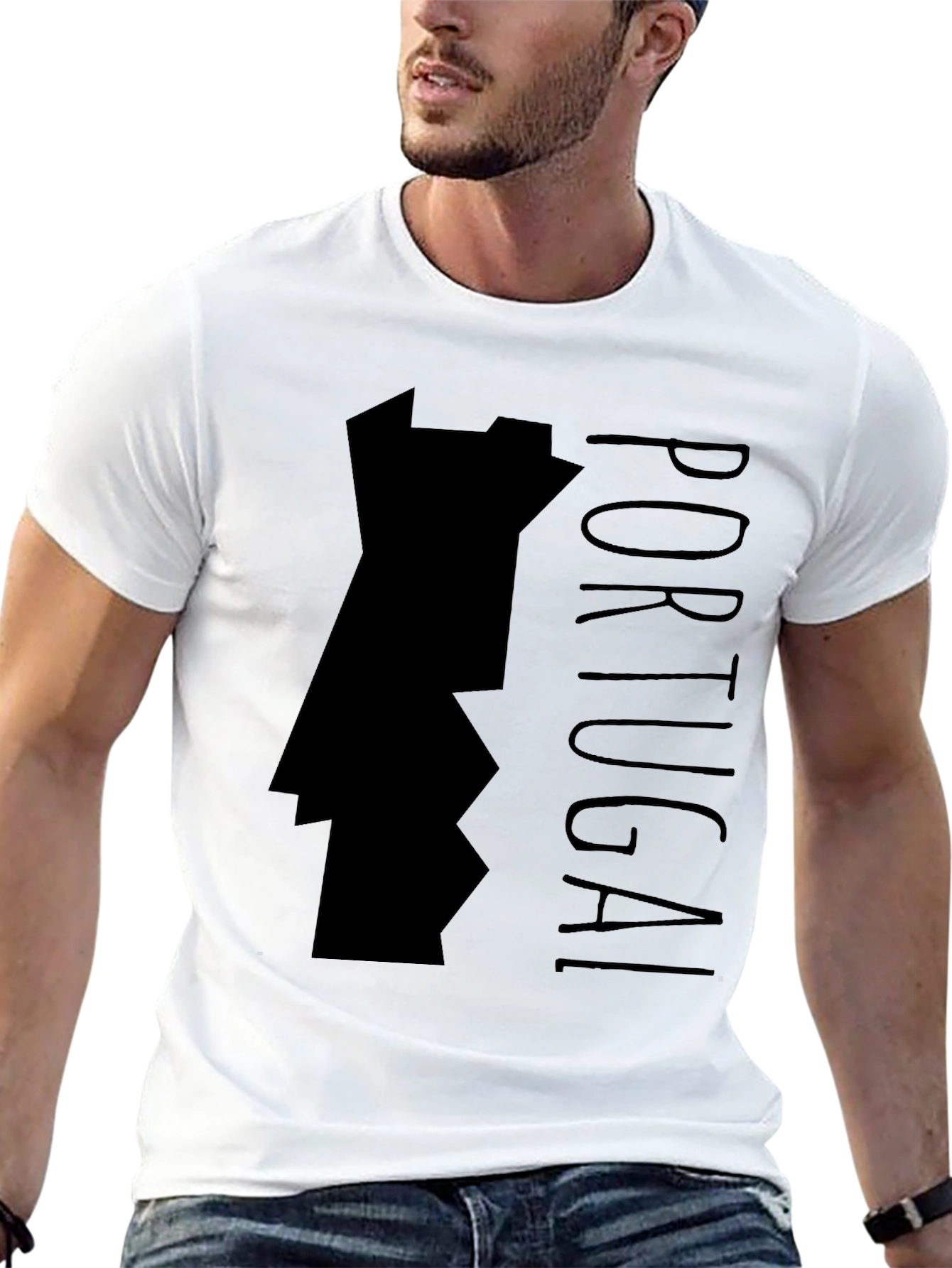 Portugal Map Graphic Tee - Black Cotton T-Shirt