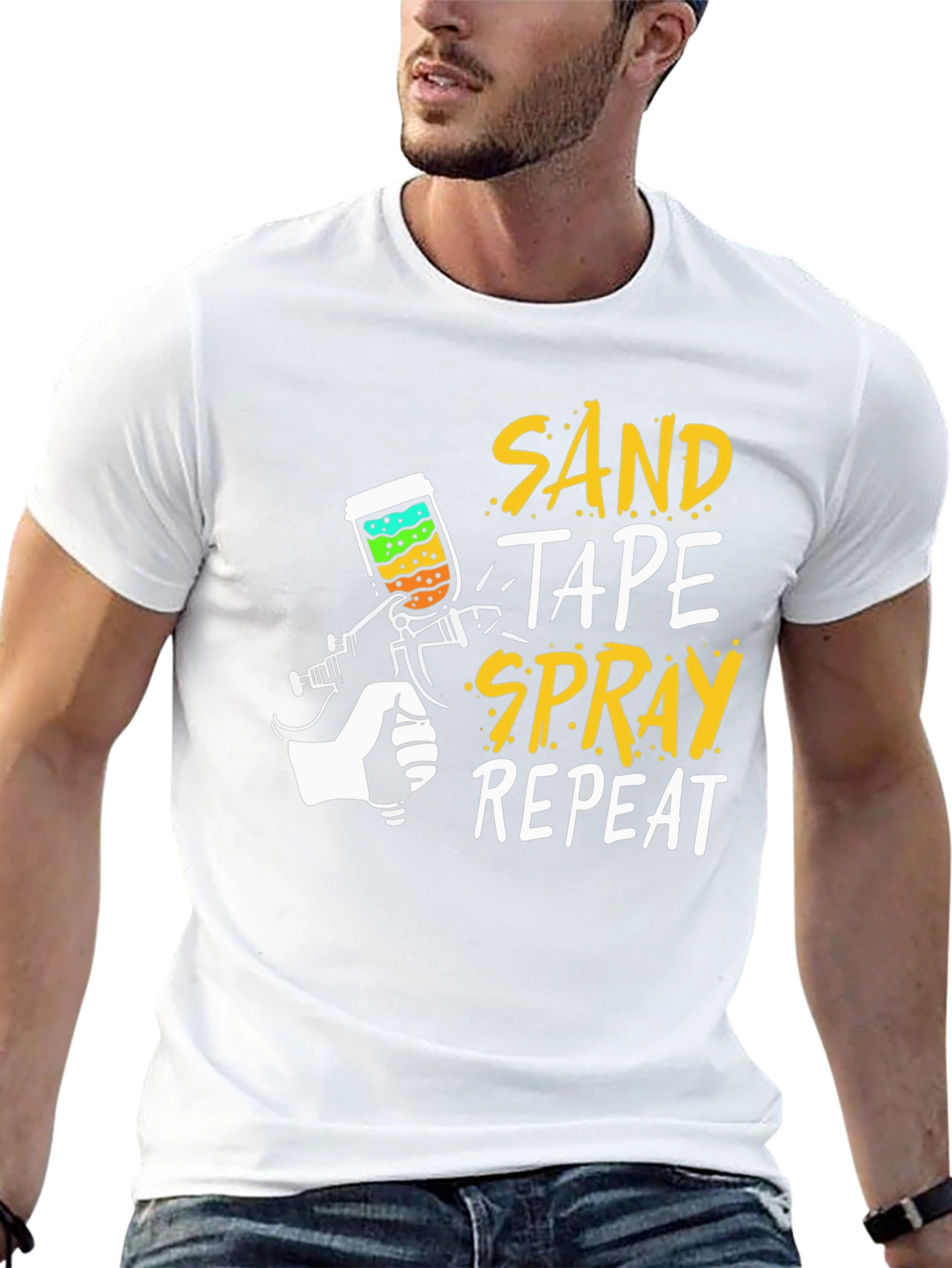 Sand Tape Spray Repeat Graphic Tee - Painters T-Shirt
