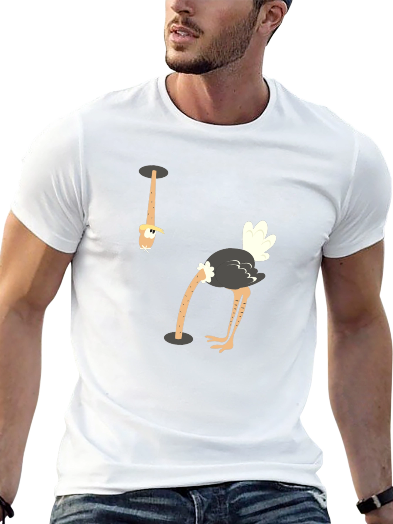Ostrich Head in Hole T-Shirt - Funny Graphic Tee