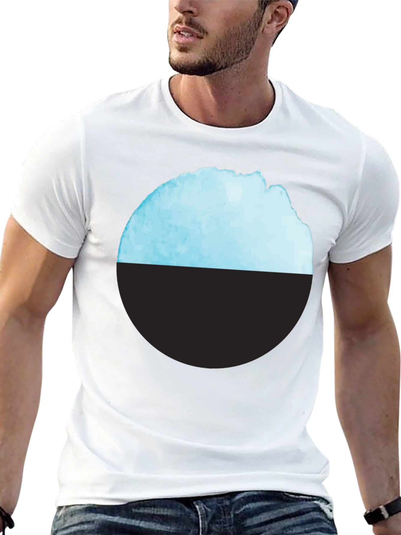 Modern Geometric T-Shirt - Abstract Blue & Black Design