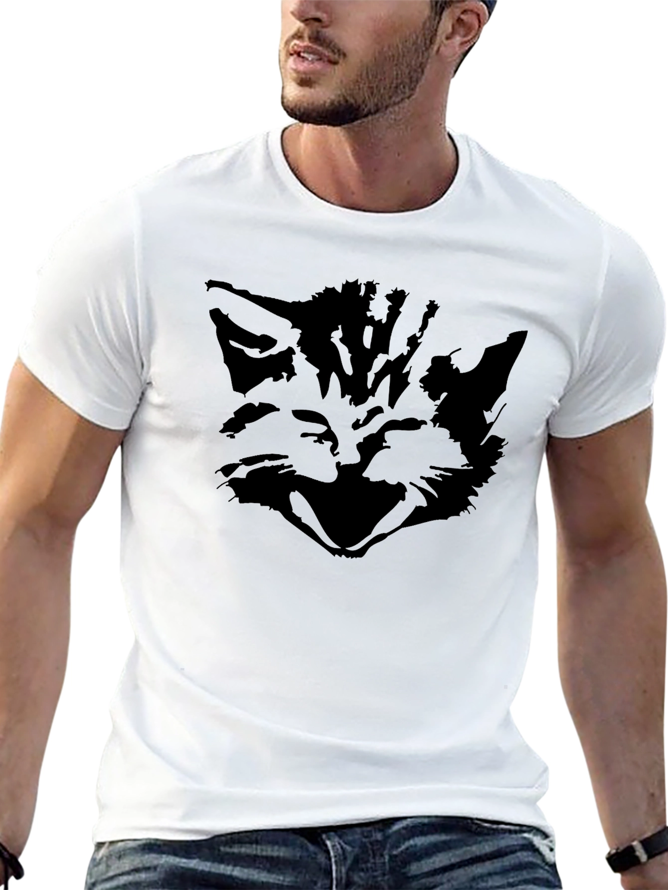 Mens Black Cat Graphic Tee - Stylish & Unique