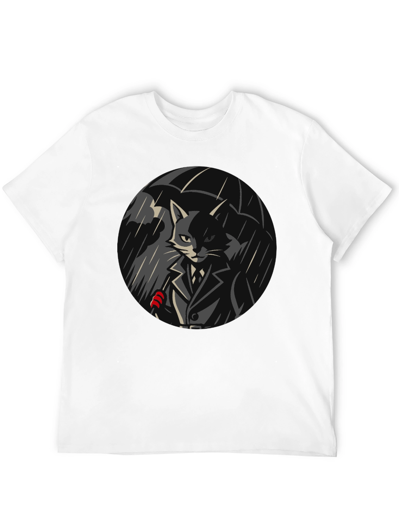 Cool Cat Under Umbrella Graphic T-Shirt