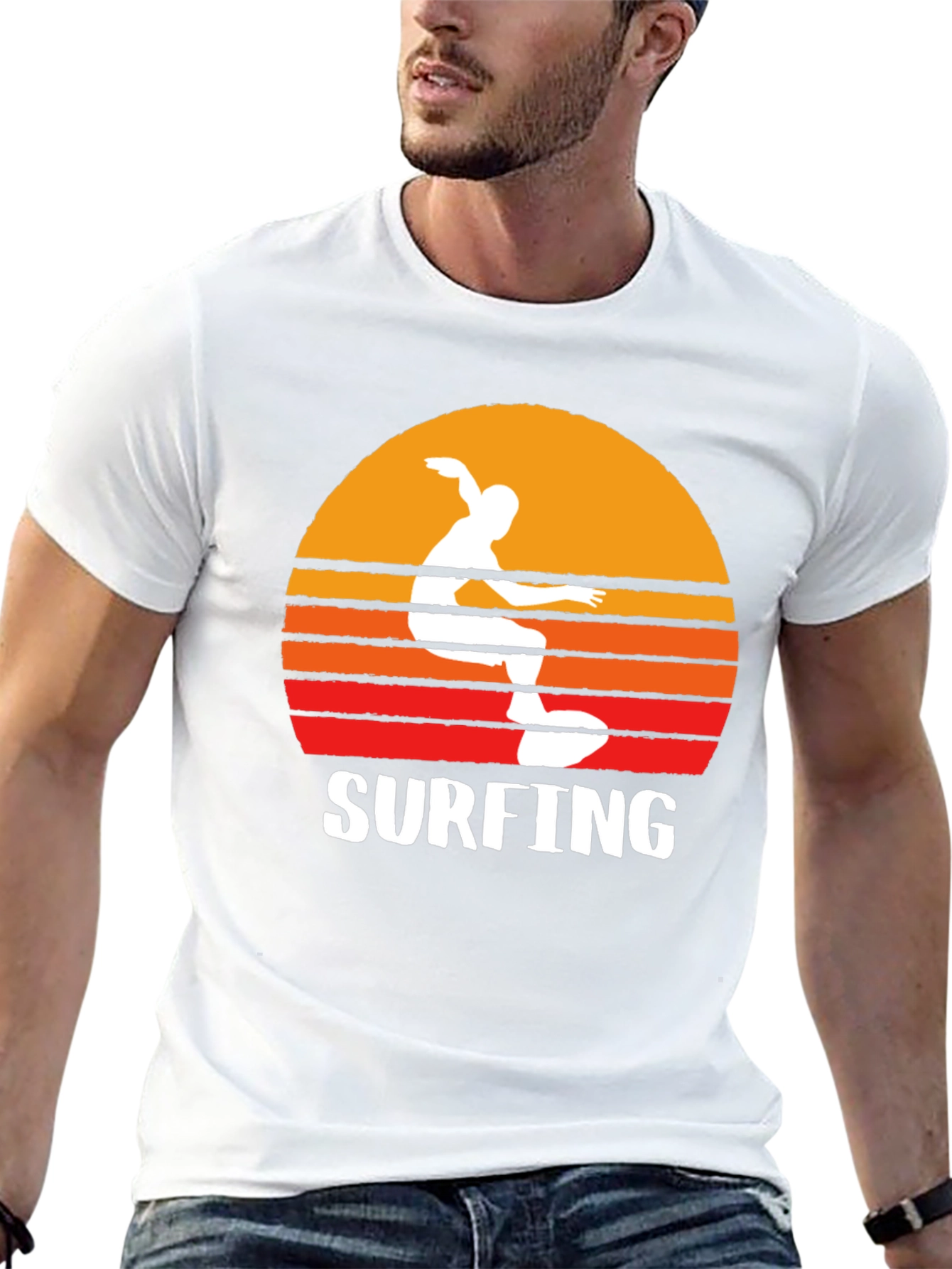 Surfing Sunset Graphic Tee - Black Cotton T-Shirt