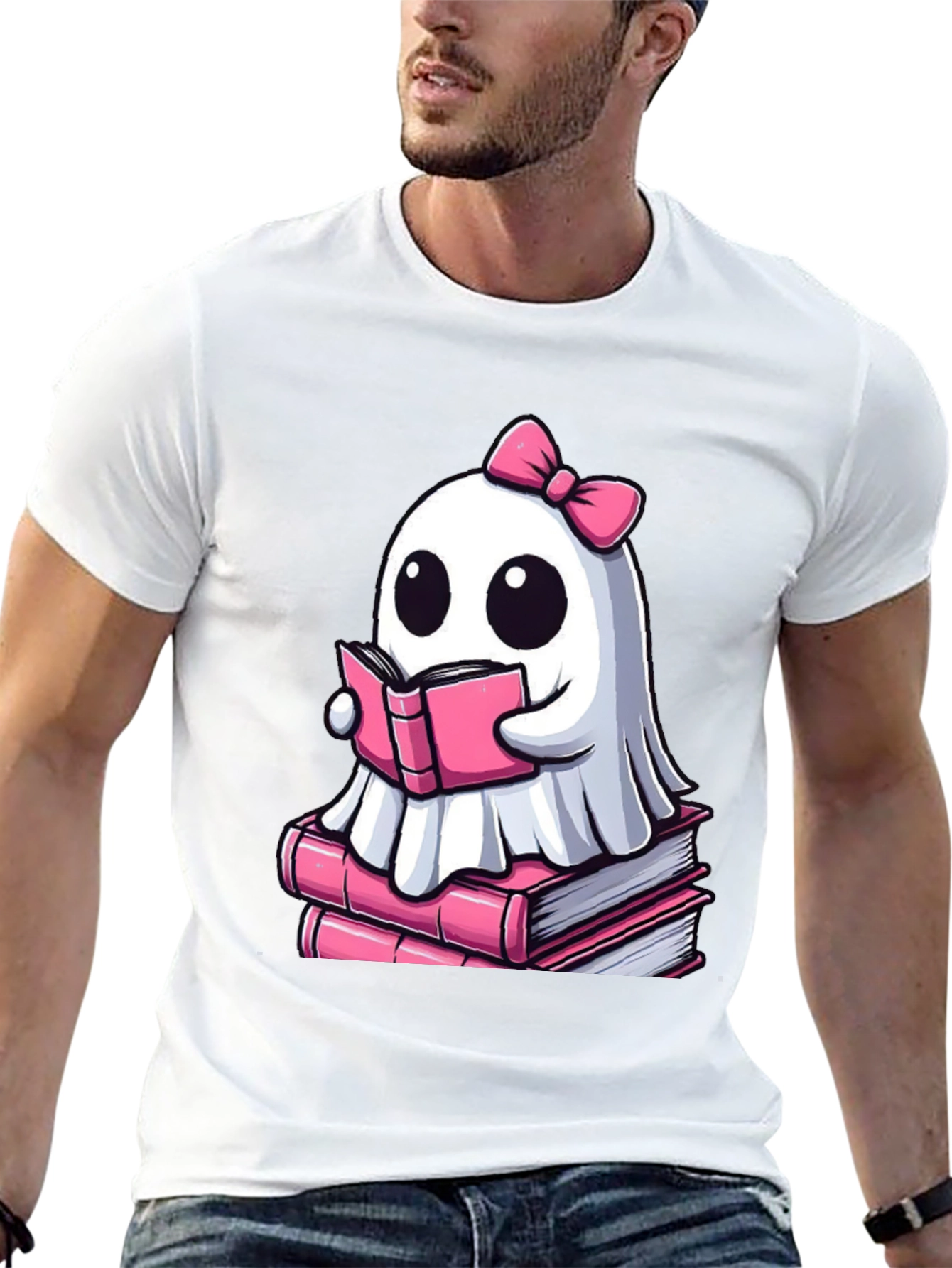 Cute Ghost Reading Book T-Shirt - Spooky & Stylish
