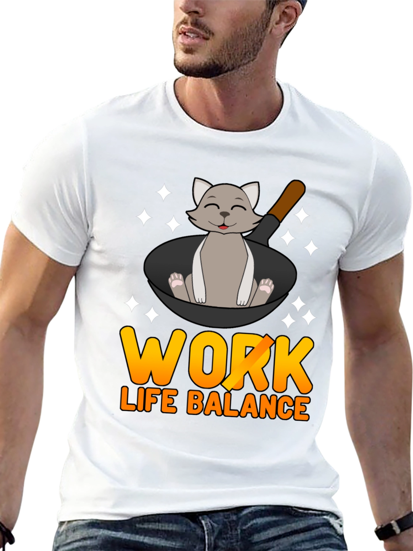 Work Life Balance Cat Pan T-Shirt