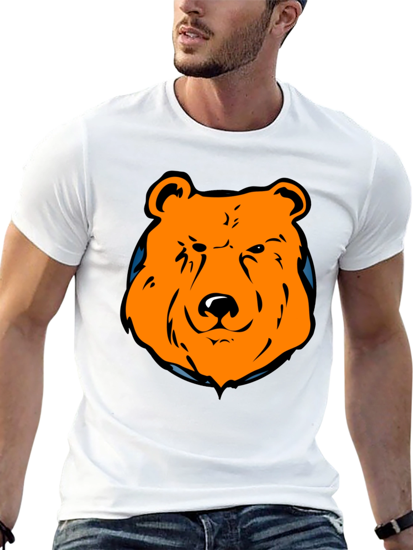 Orange Bear Graphic Black T-Shirt