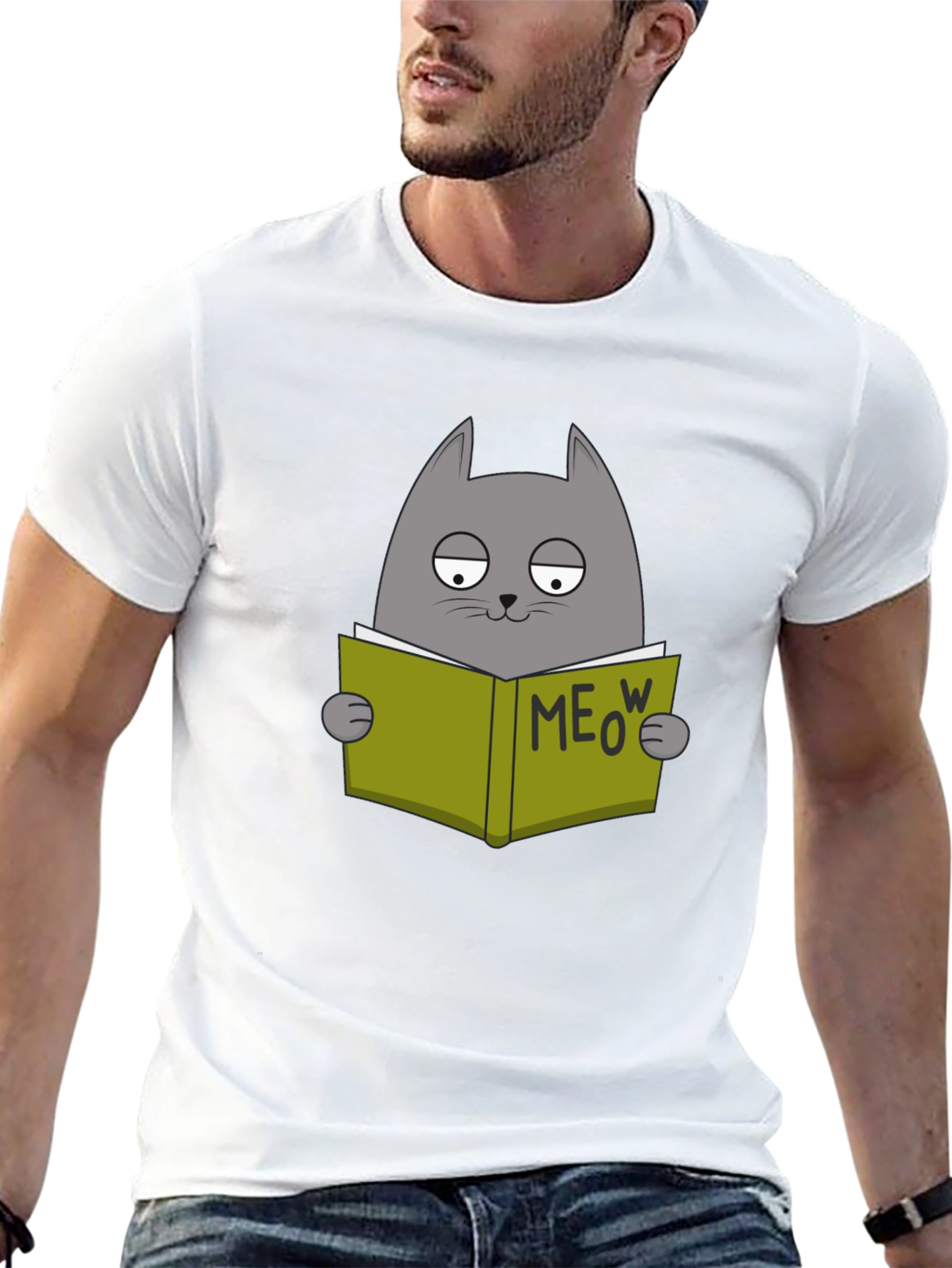 Cat Reading Book Meow T-Shirt