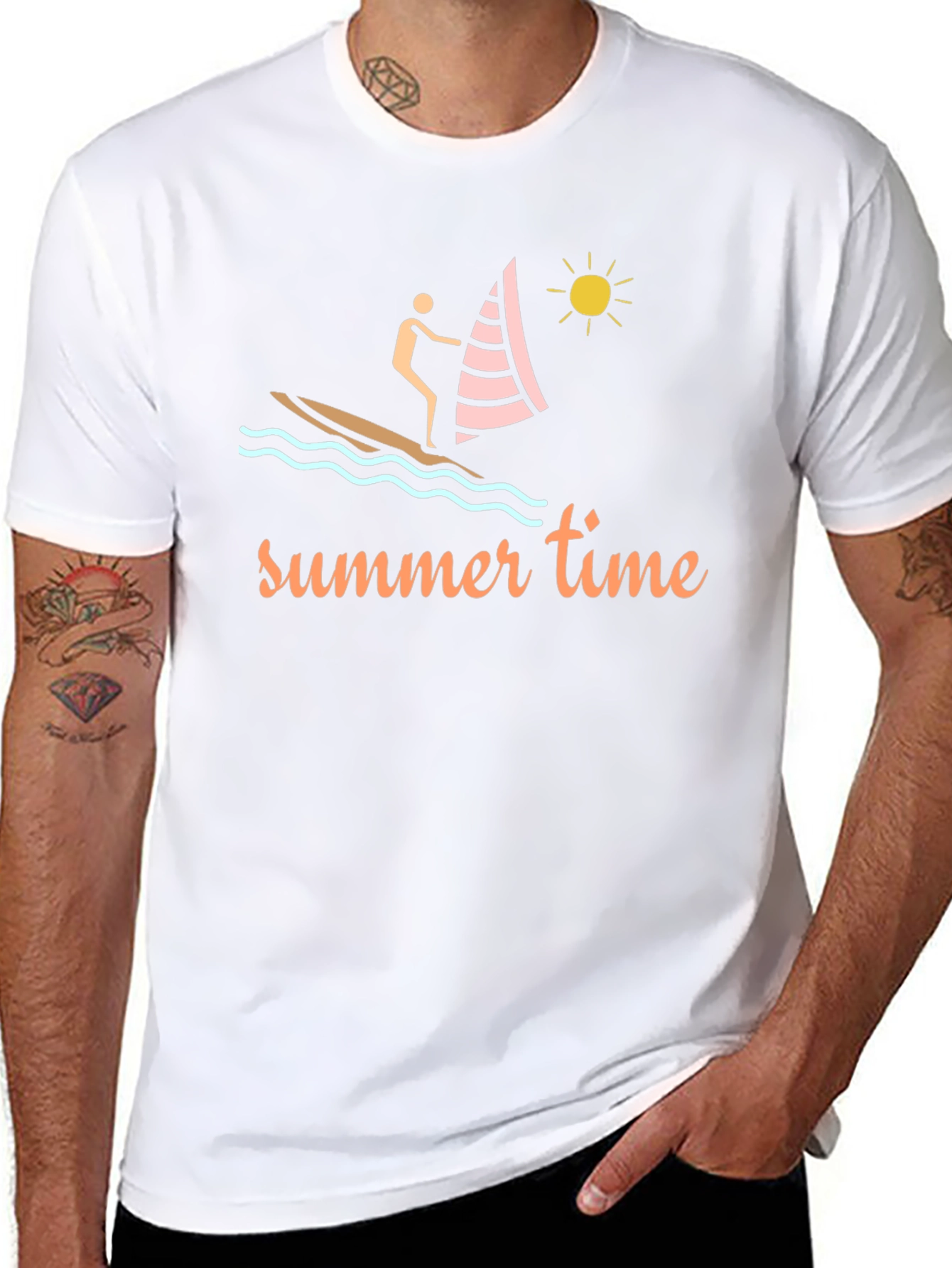 Summer Time Black T-Shirt with Sailboat Design