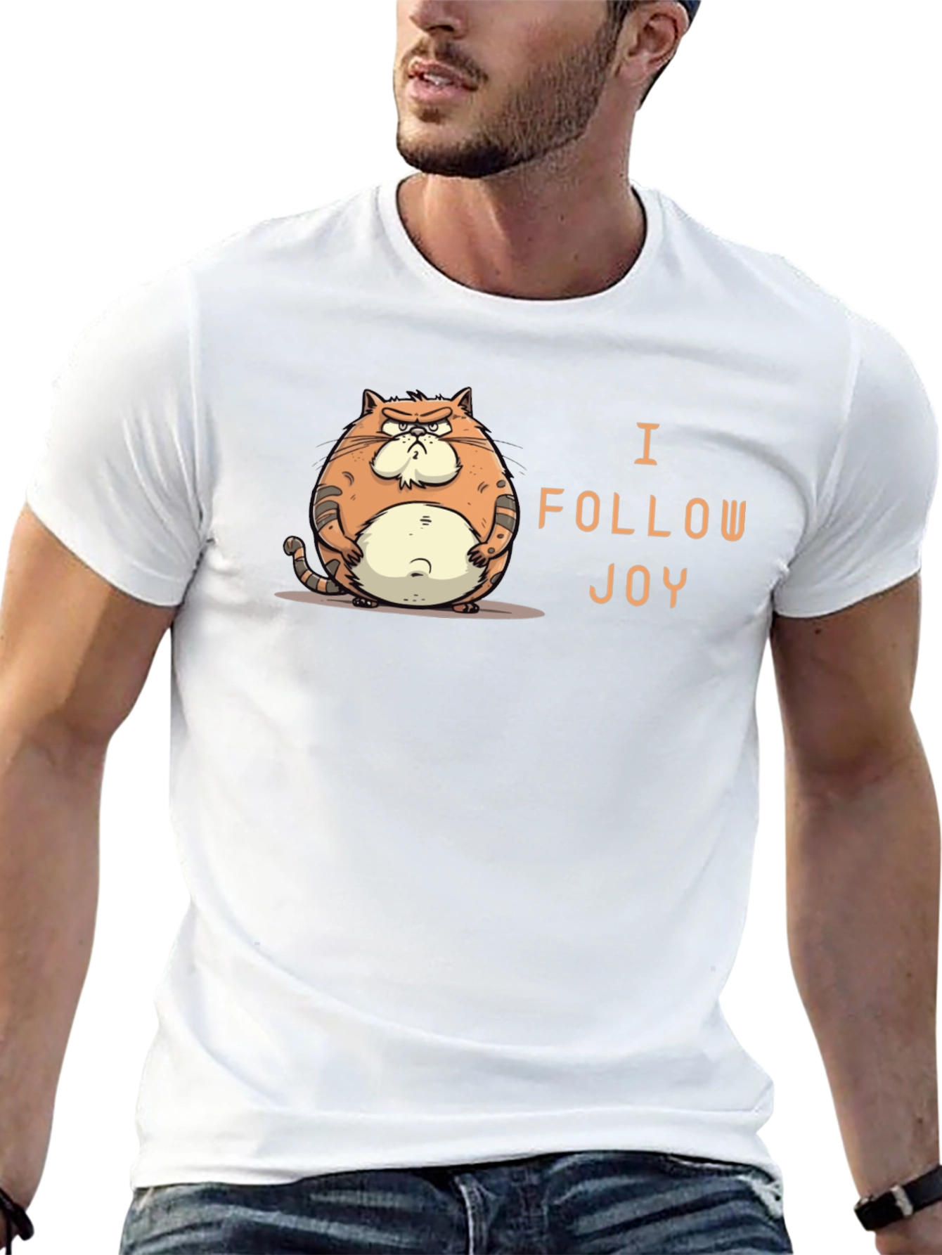 Funny Grumpy Cat Black T-Shirt - I Follow Joy!