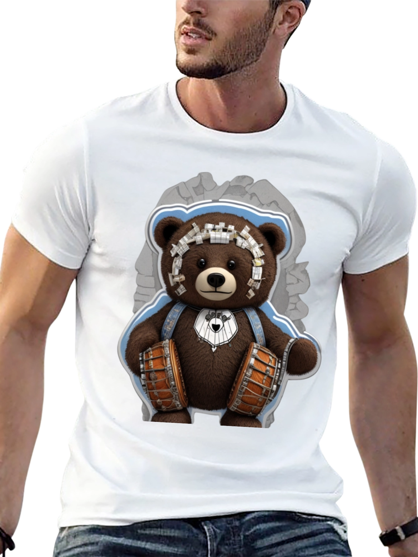 Teddy Bear Drummer Graphic T-Shirt