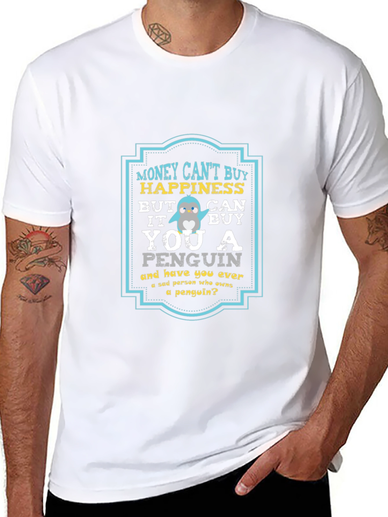Funny Penguin Graphic T-Shirt - Happiness Quote Tee