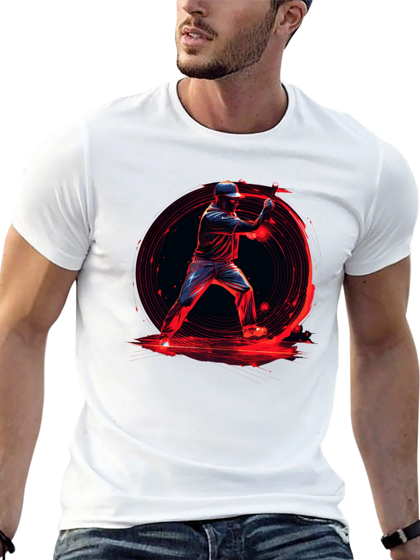 Baseball Hitter Graphic Tee - Black Cotton Blend