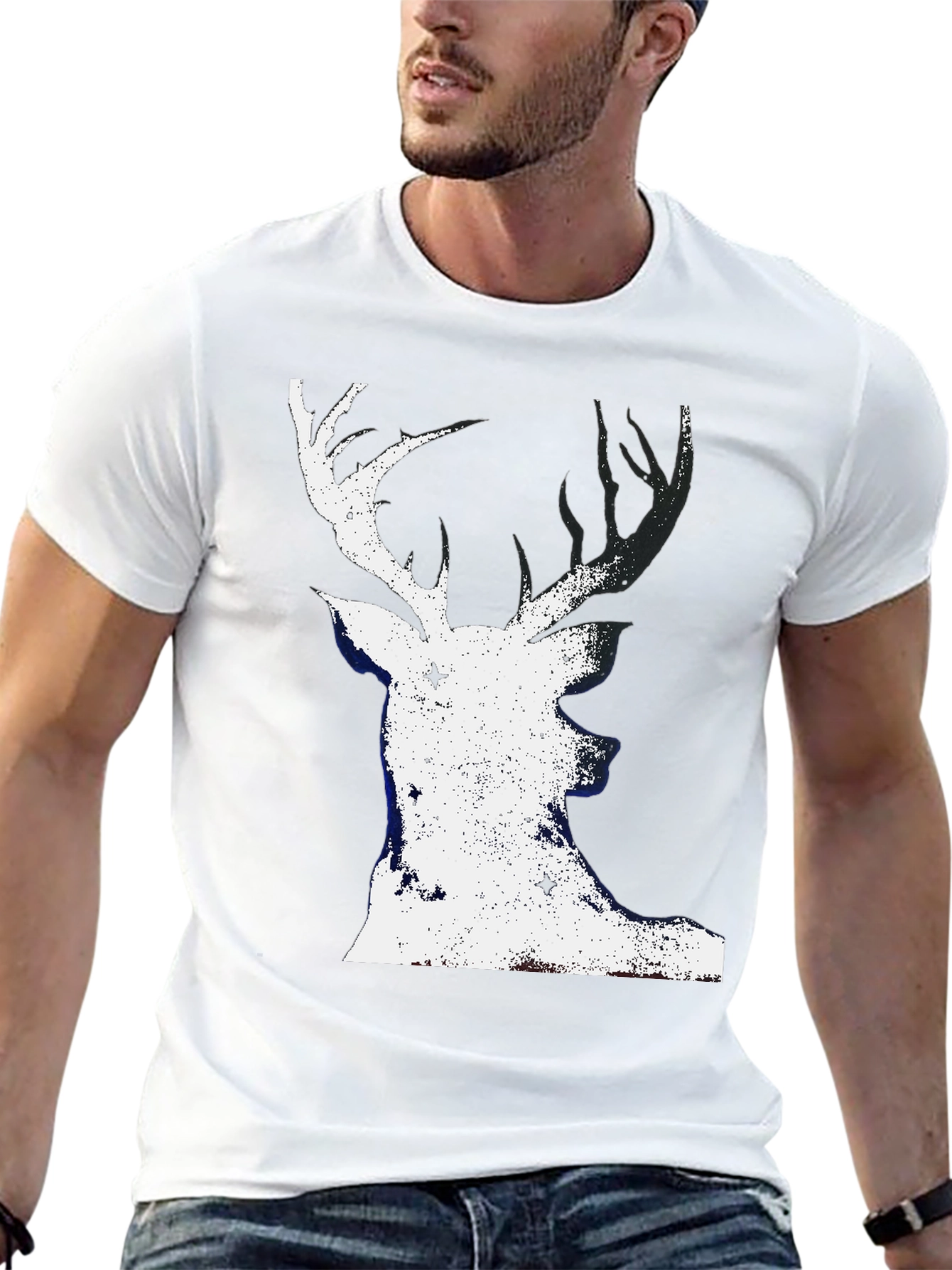 Deer Silhouette Graphic Tee - Black Cotton Blend