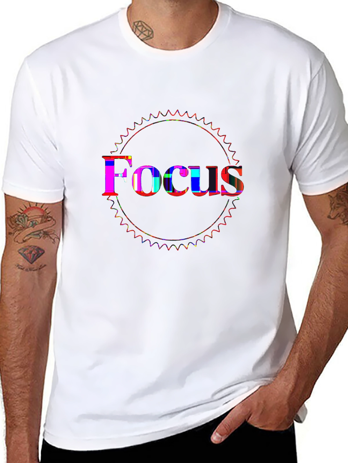 Minimal Statement Tee – Bold serif 'FOCUS'