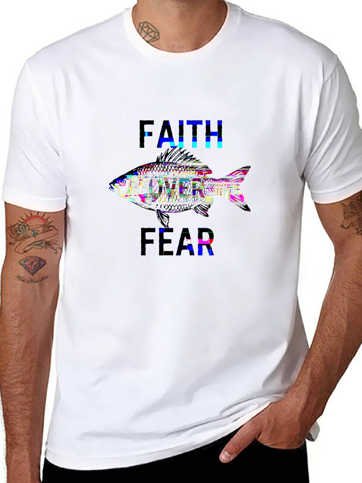 Faith Over Fear Tee – Fish symbol, 'FAITH