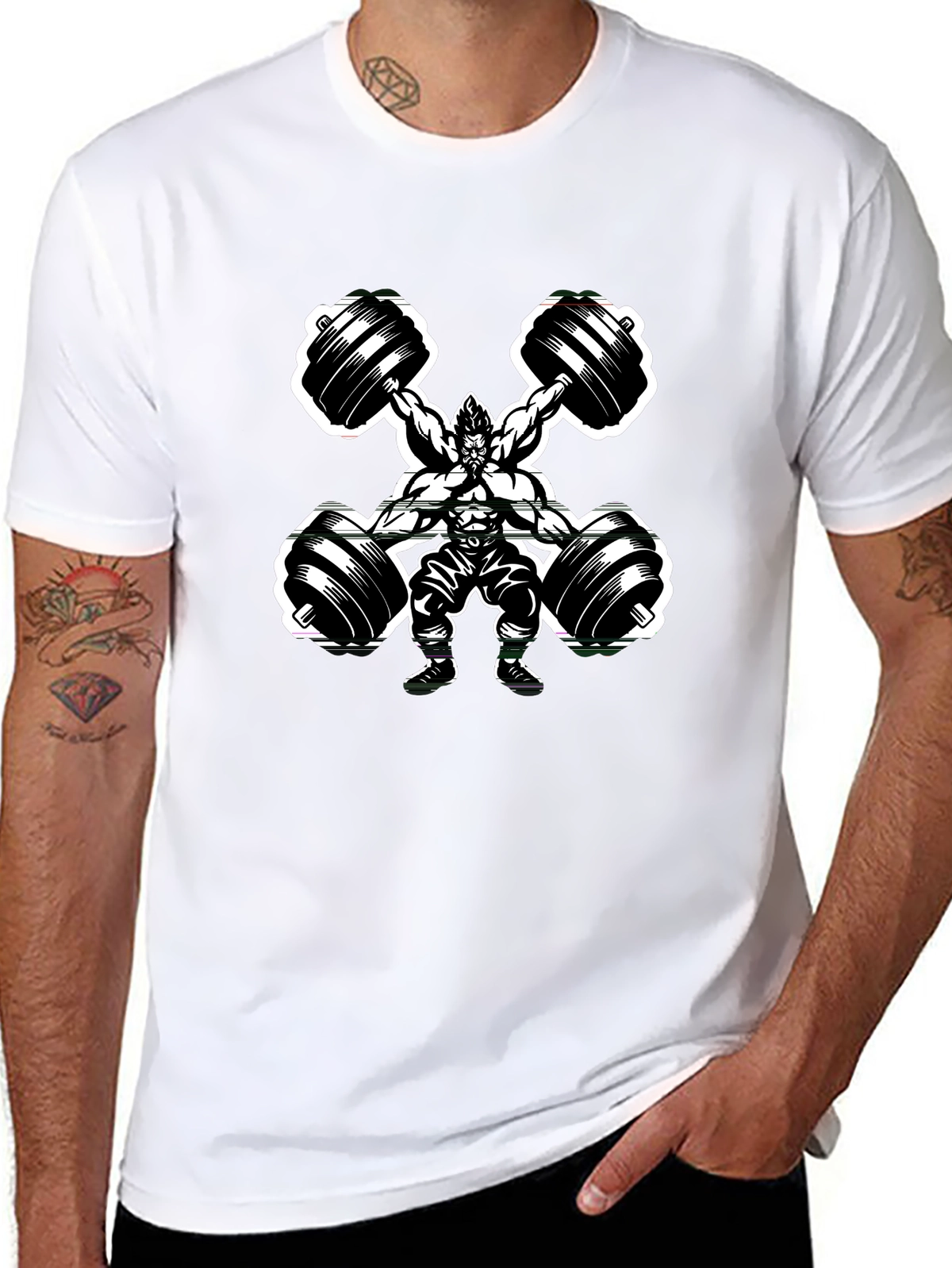 Train Hard Tee – Dumbbell cross, strongman