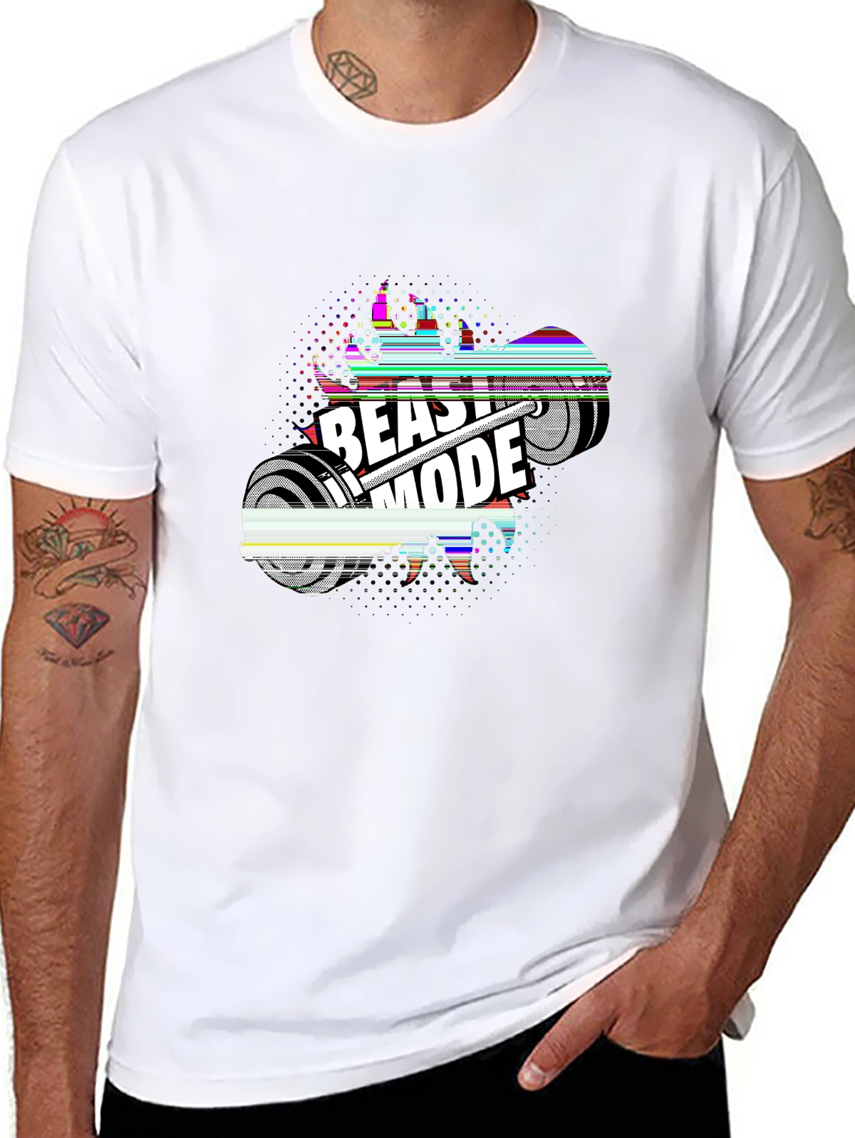 Train Hard Tee – Barbell with flames