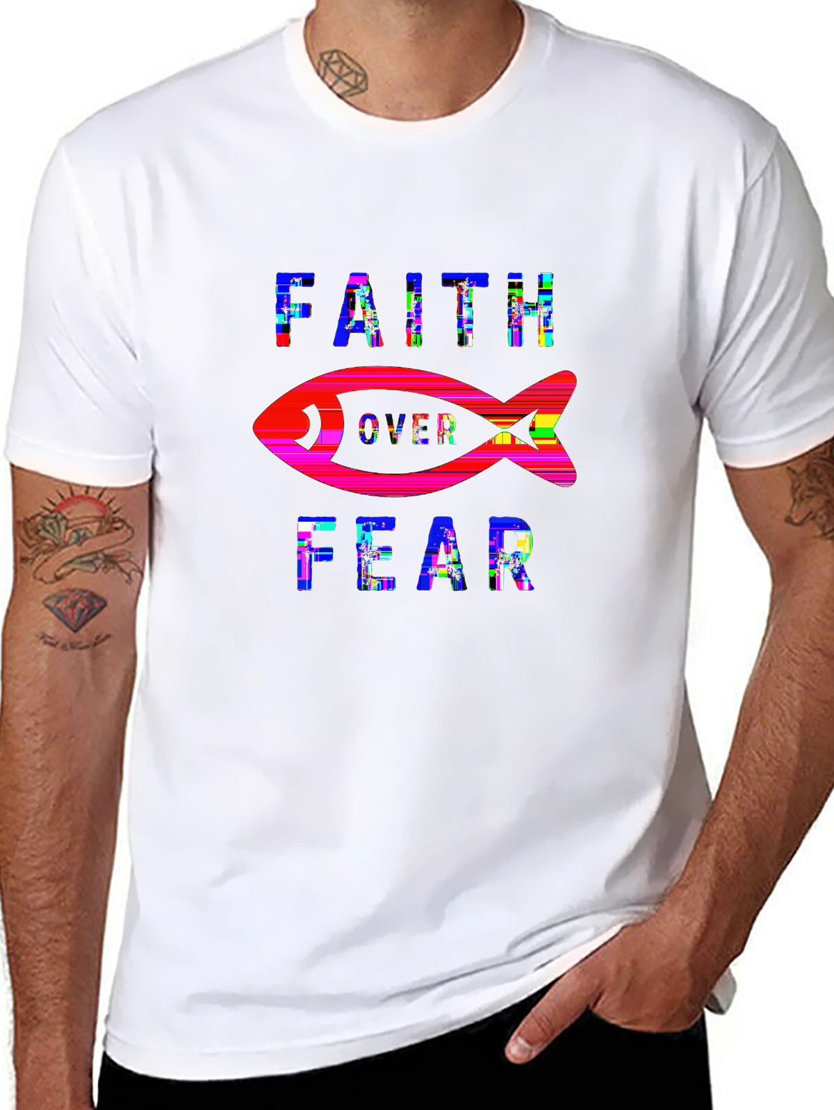Faith Over Fear Tee – Fish symbol, 'FAITH