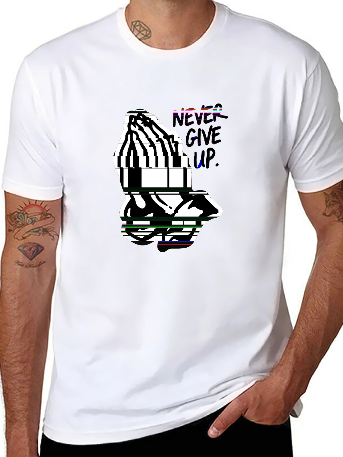 Faith Over Fear Tee – Praying hands, 'NEVER
