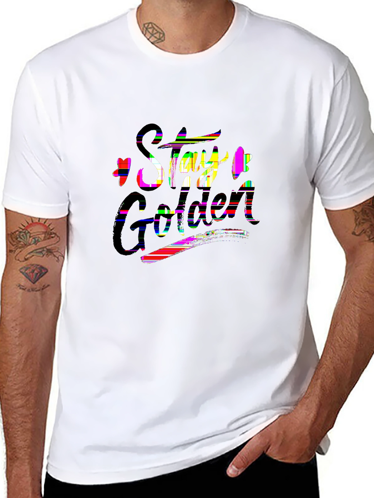 Minimal Statement Tee – Handlettered 'STAY GOLDEN'