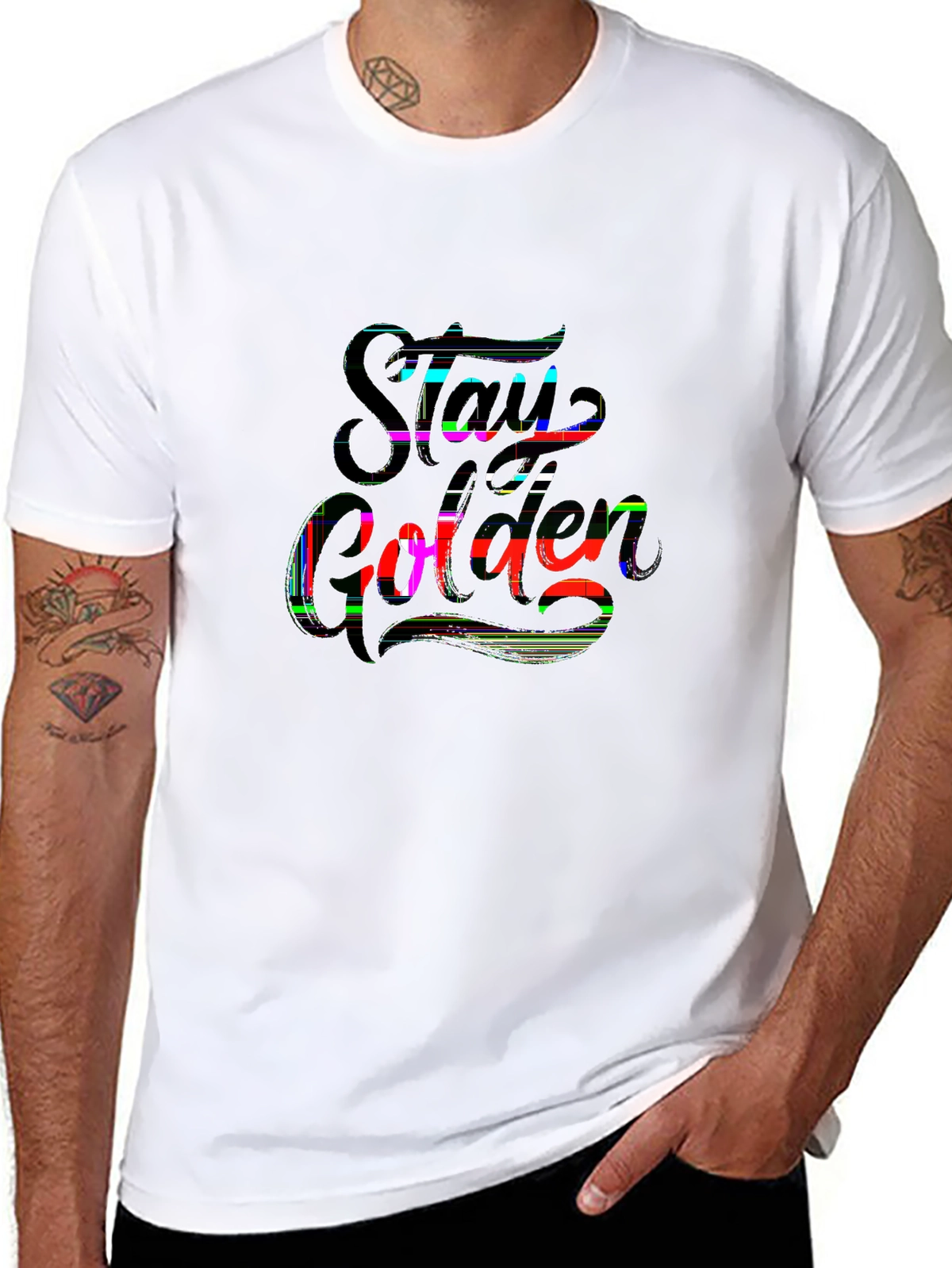 Minimal Statement Tee – Handlettered 'STAY GOLDEN'