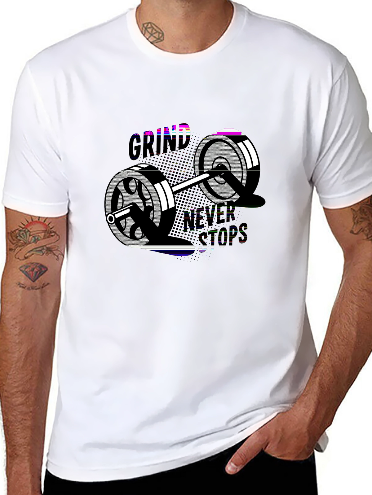 Train Hard Tee – Weight plate stack