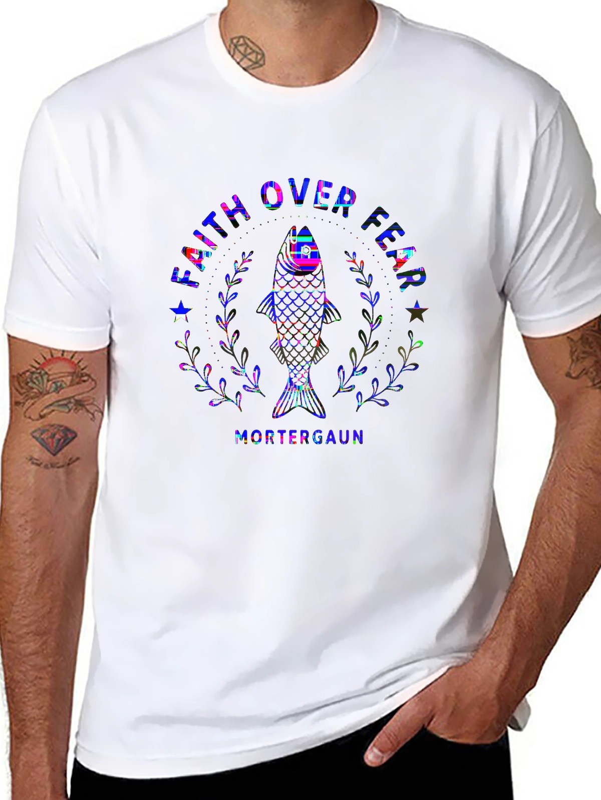 Faith Over Fear Tee – Fish symbol, 'FAITH