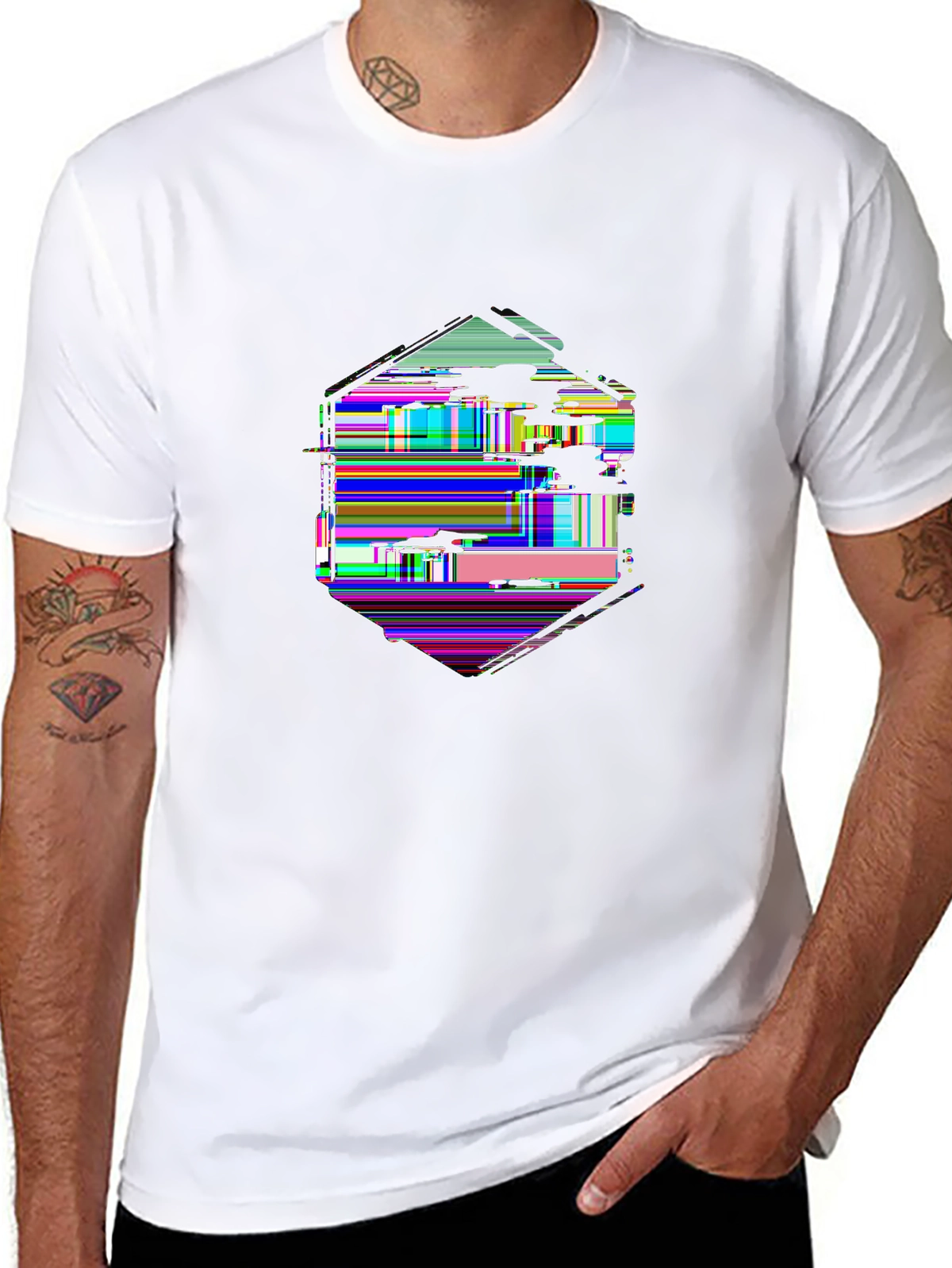 Future Tech Tee – Glitch effect hexagon