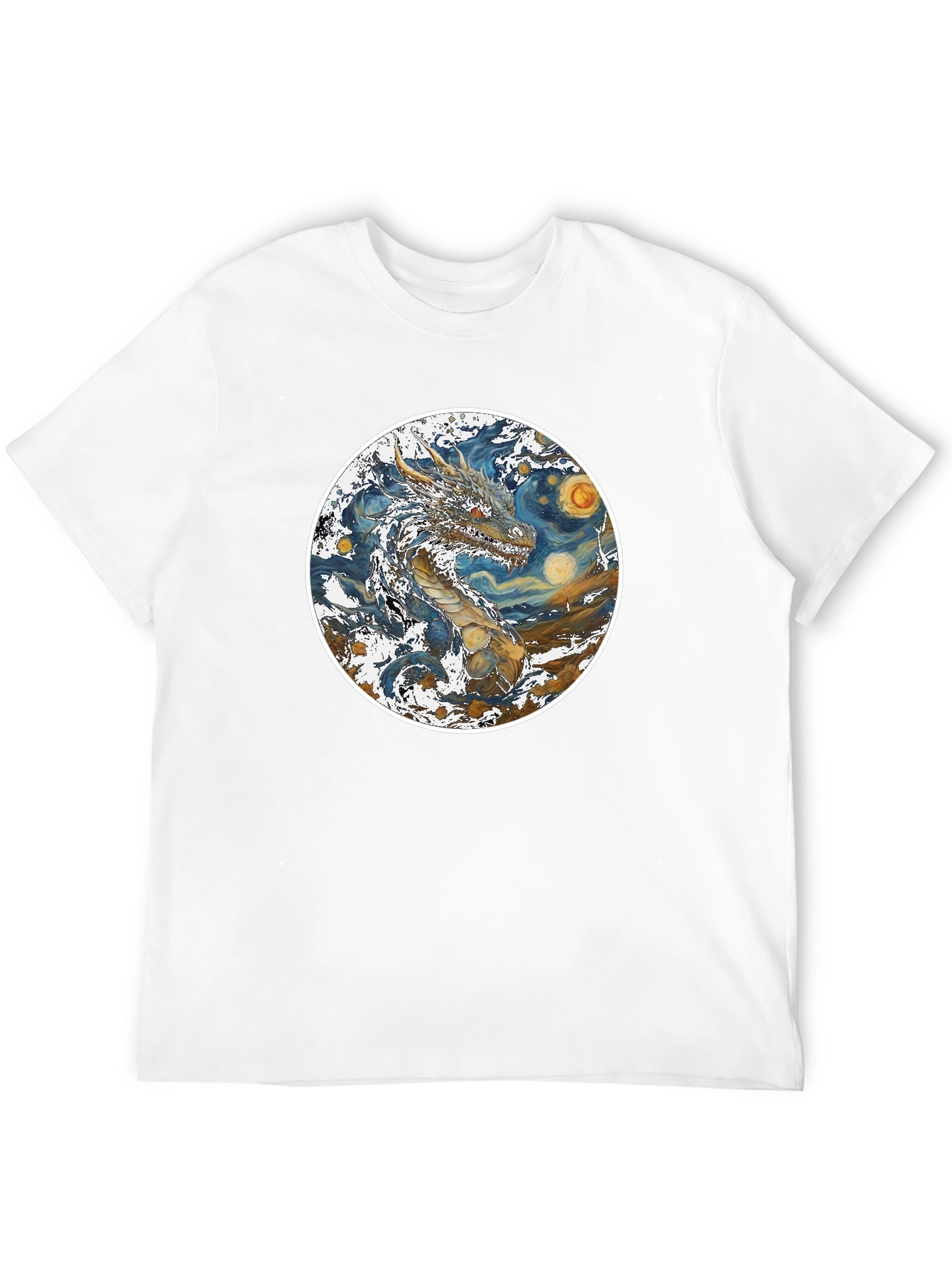 Dragon Starry Night Graphic Tee - Artistic Mens T-Shirt