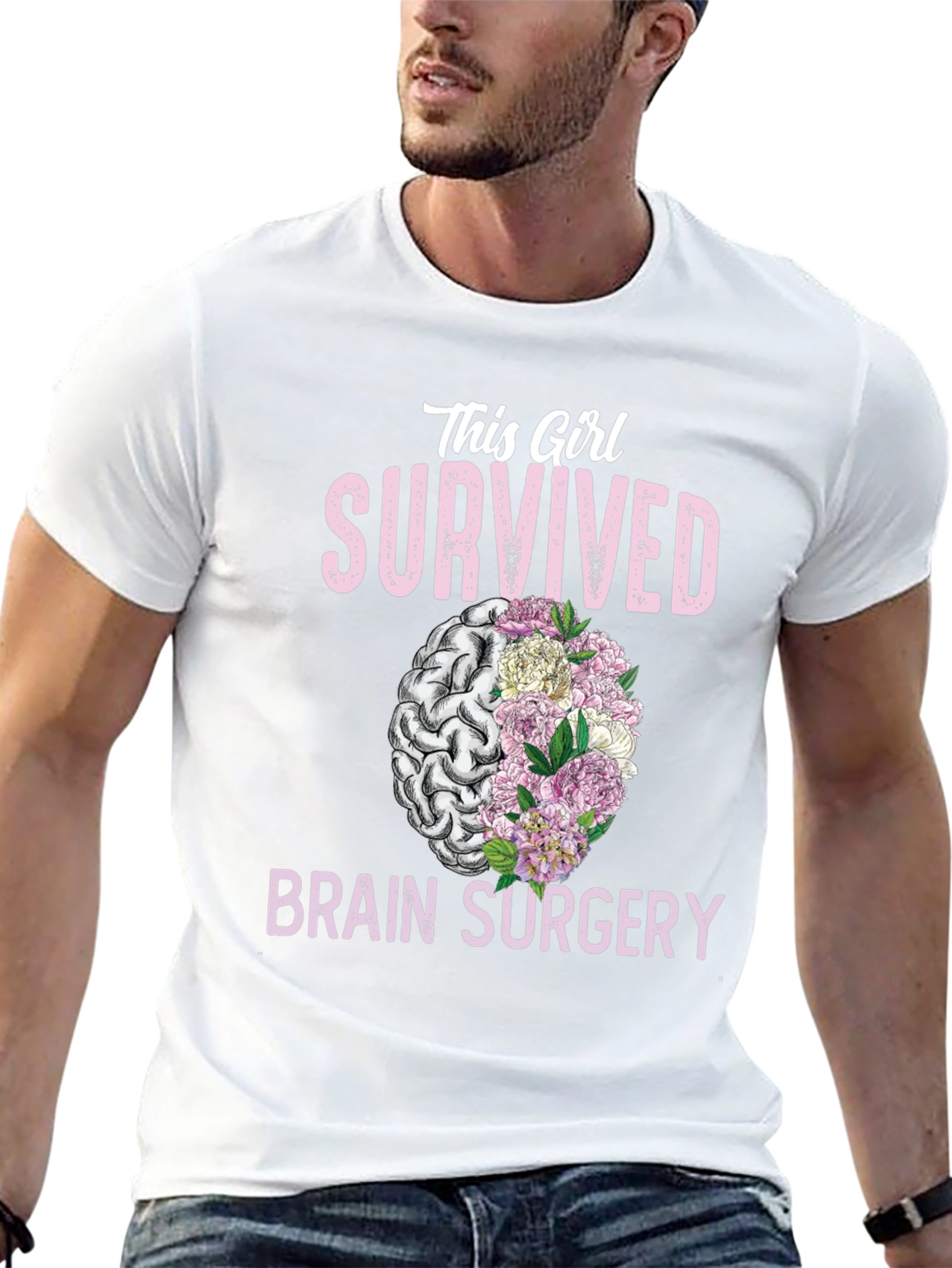 Brain Surgery Survivor Floral Brain T-Shirt