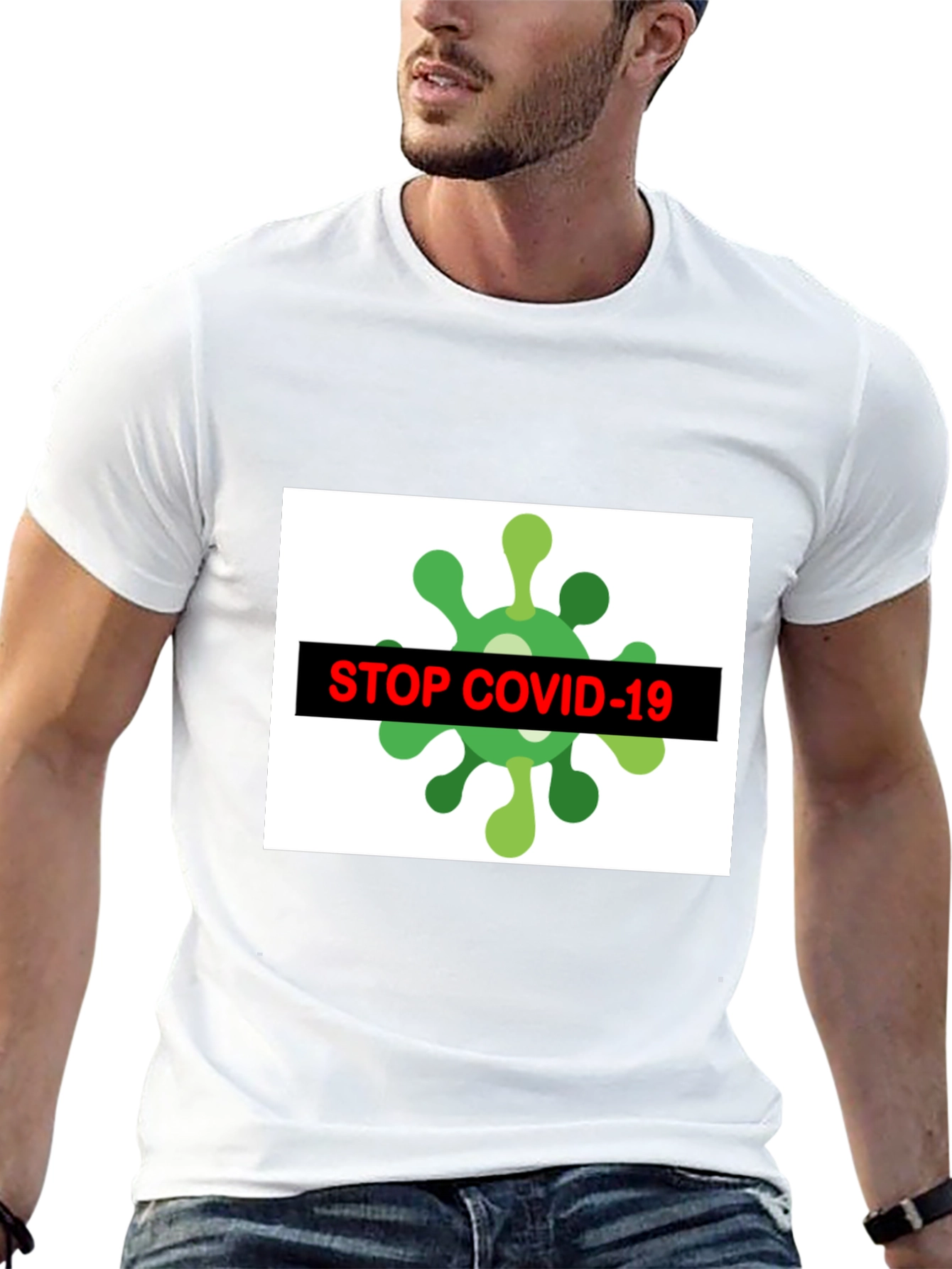 Stop Covid-19 Graphic Tee - Black Crew Neck T-Shirt