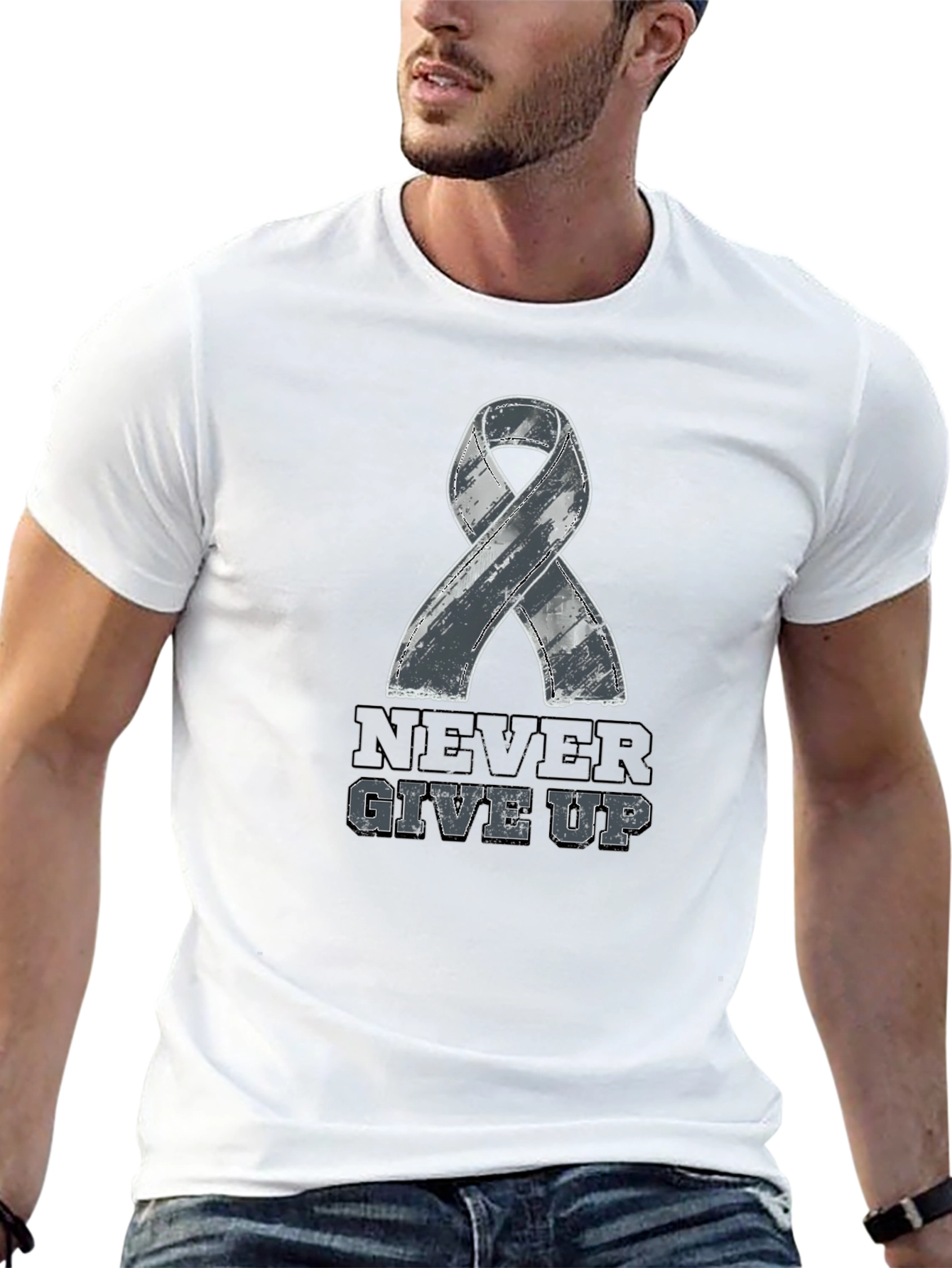 Never Give Up Ribbon Graphic Tee