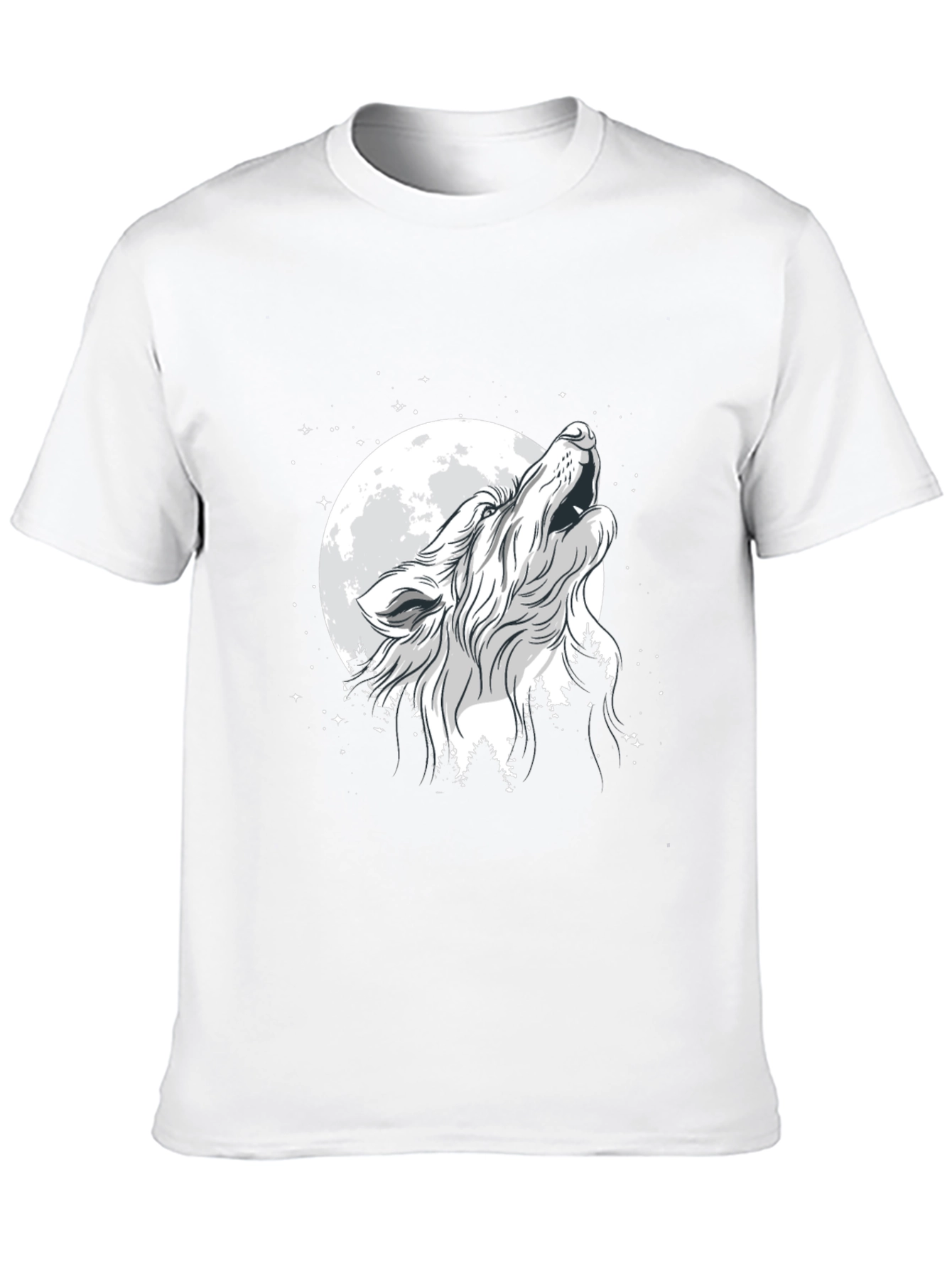 Wolf Howling at Moon T-Shirt - Black Cotton Tee