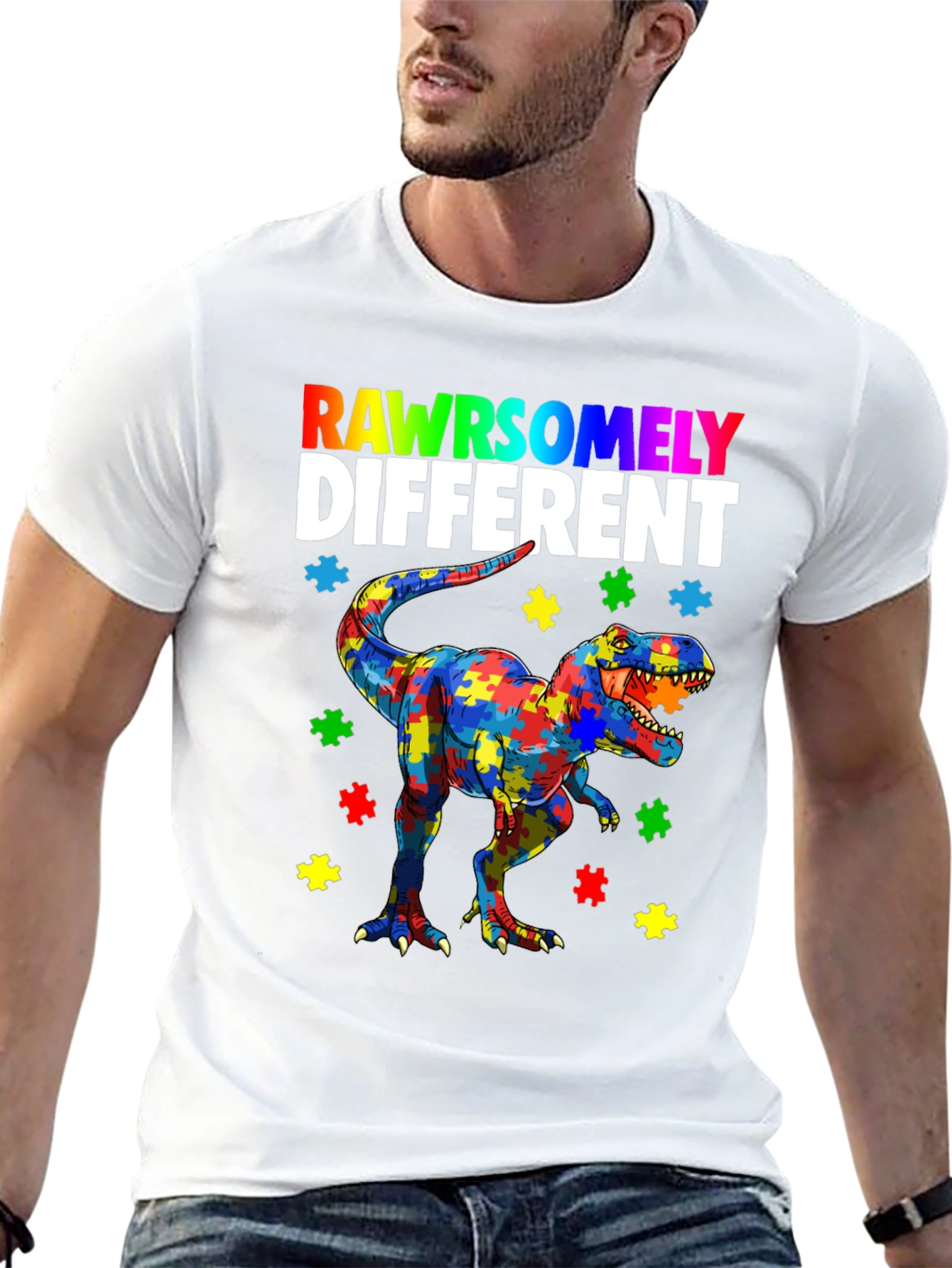 RAWRSOMELY DIFFERENT Autism Dinosaur T-Shirt