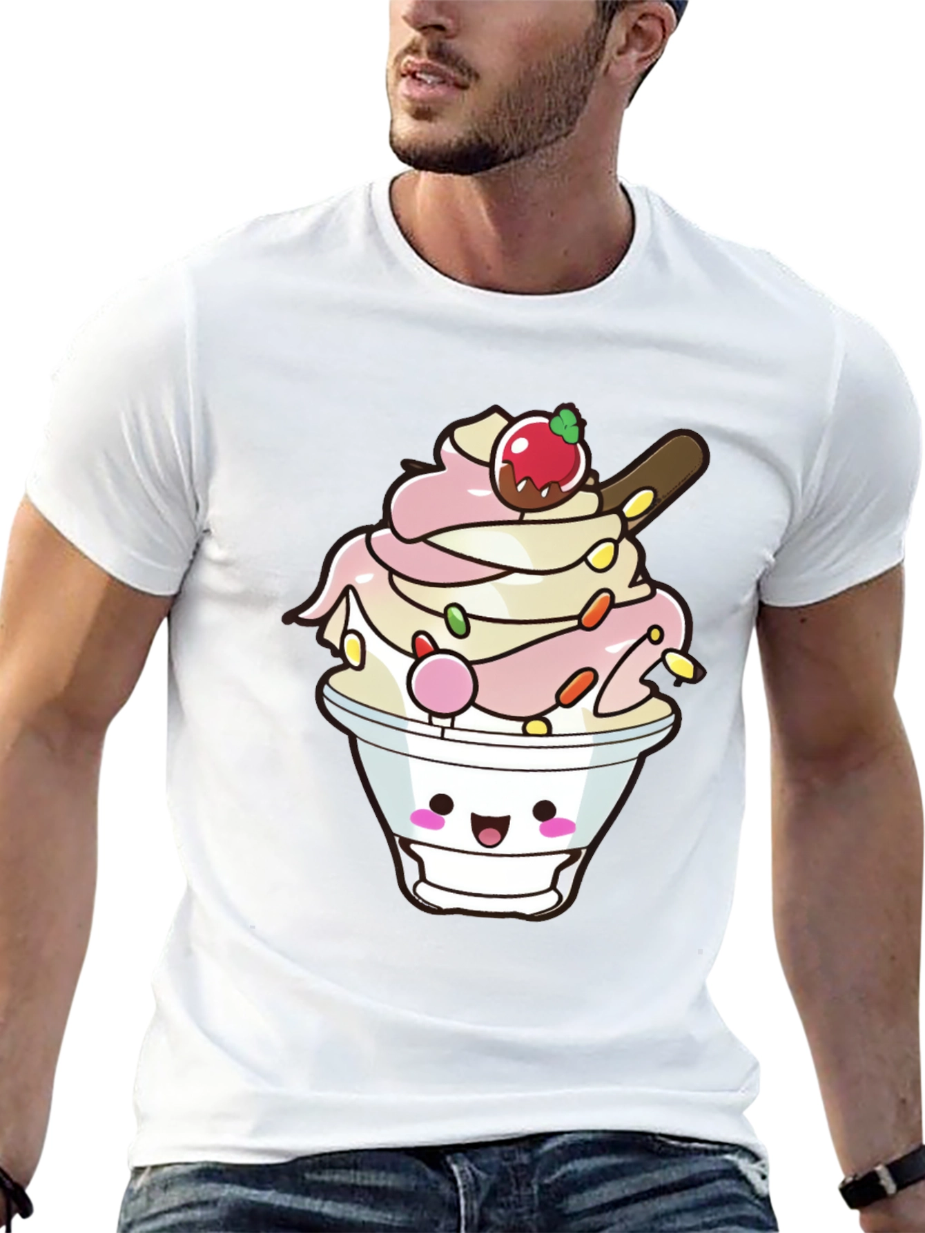 Kawaii Ice Cream Dessert Graphic Black T-Shirt