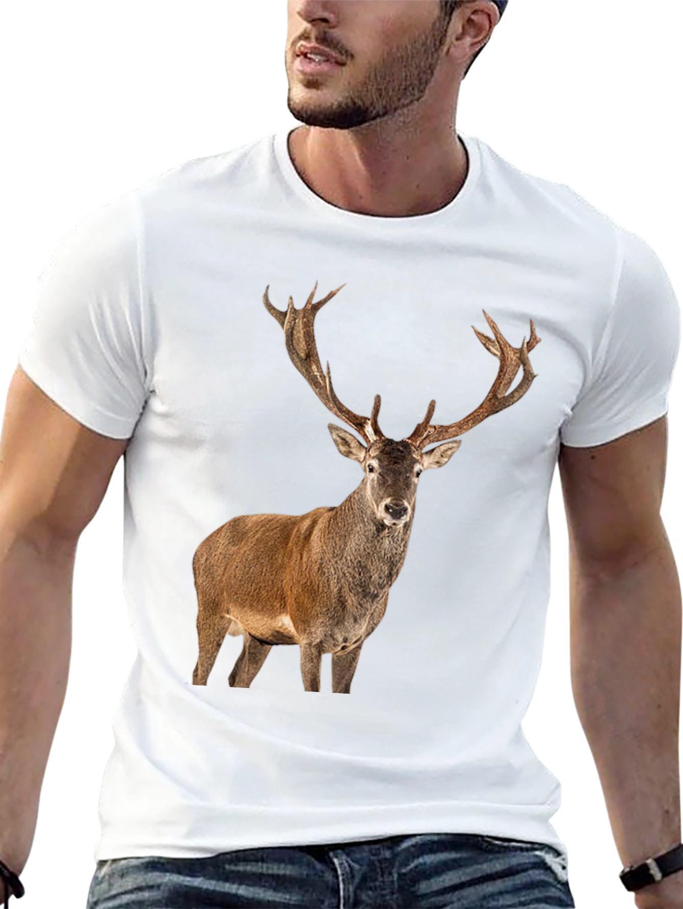 Deer Graphic Print Black T-Shirt