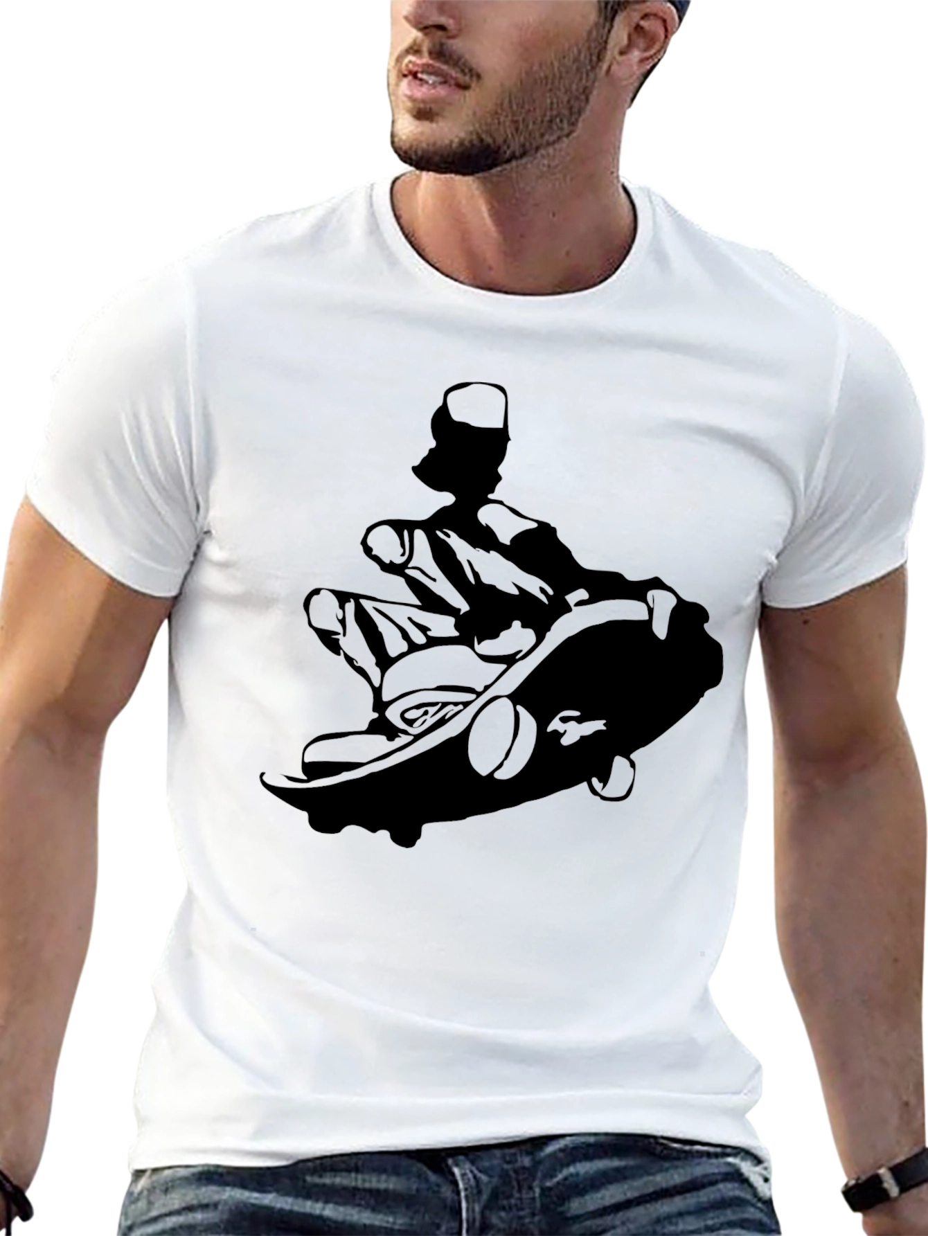 Skateboarder Silhouette Graphic Tee - Black