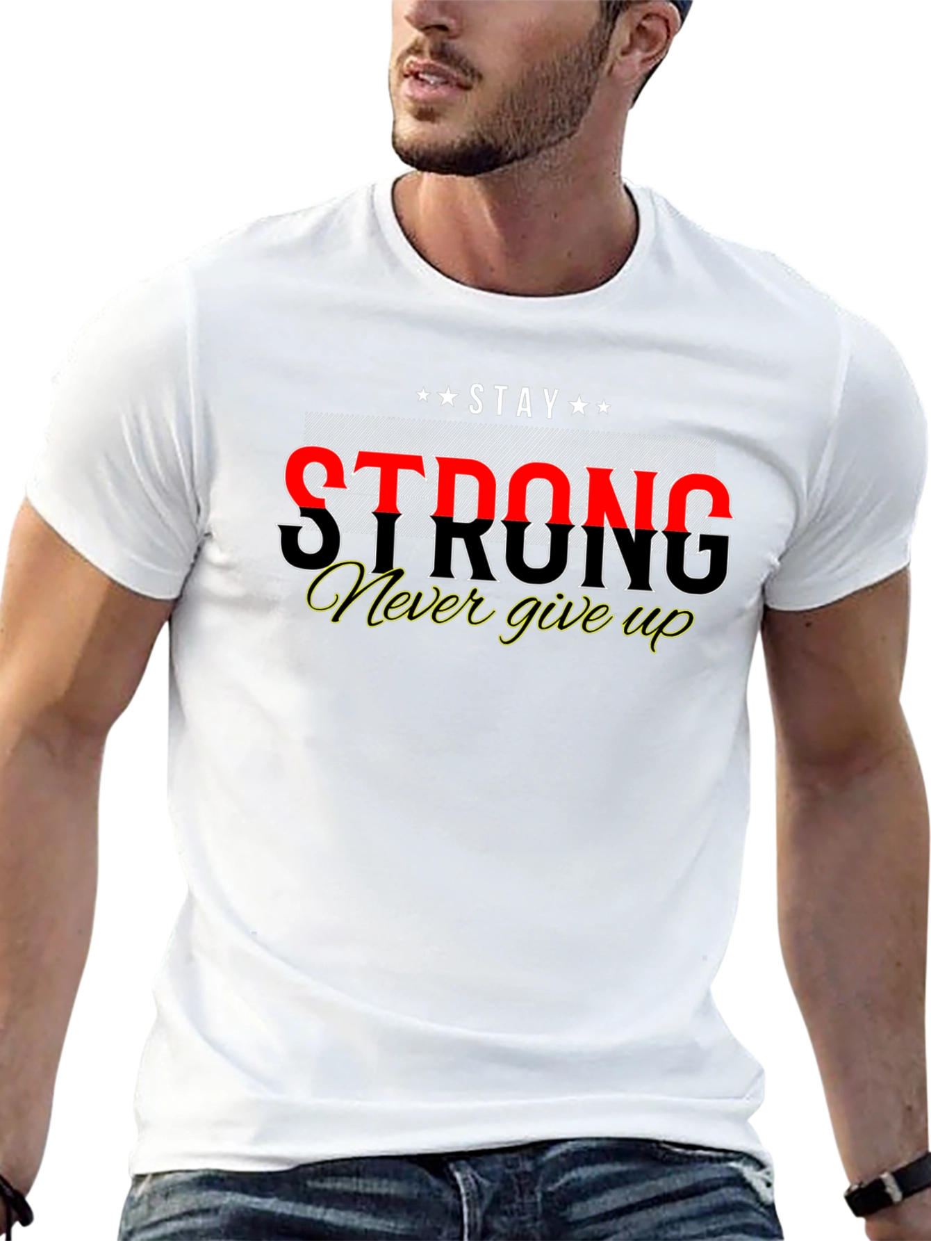 Stay Strong Graphic Print Black T-Shirt