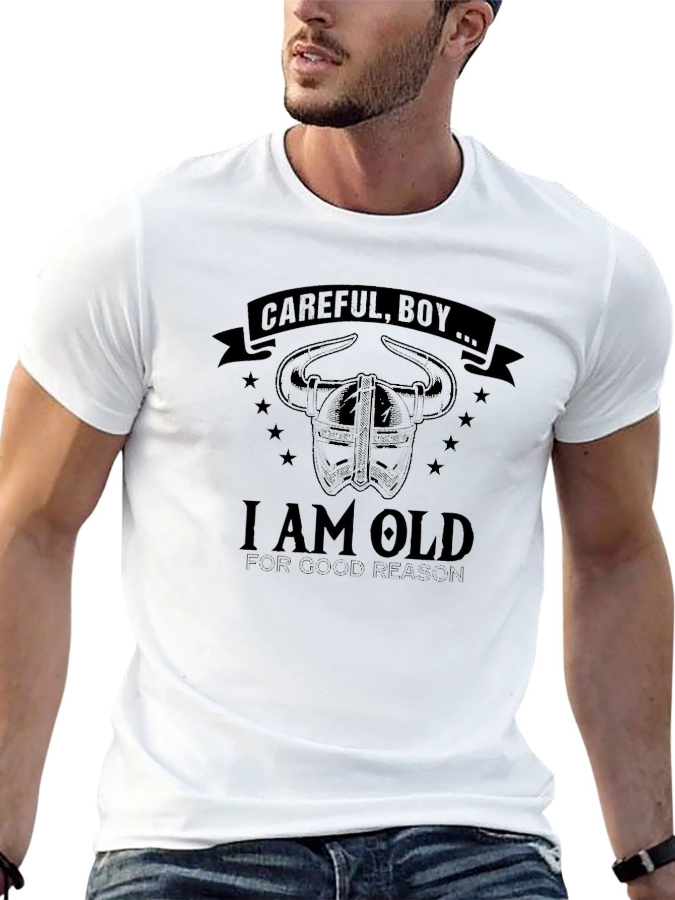 Careful Boy Viking Helmet Black Graphic Tee