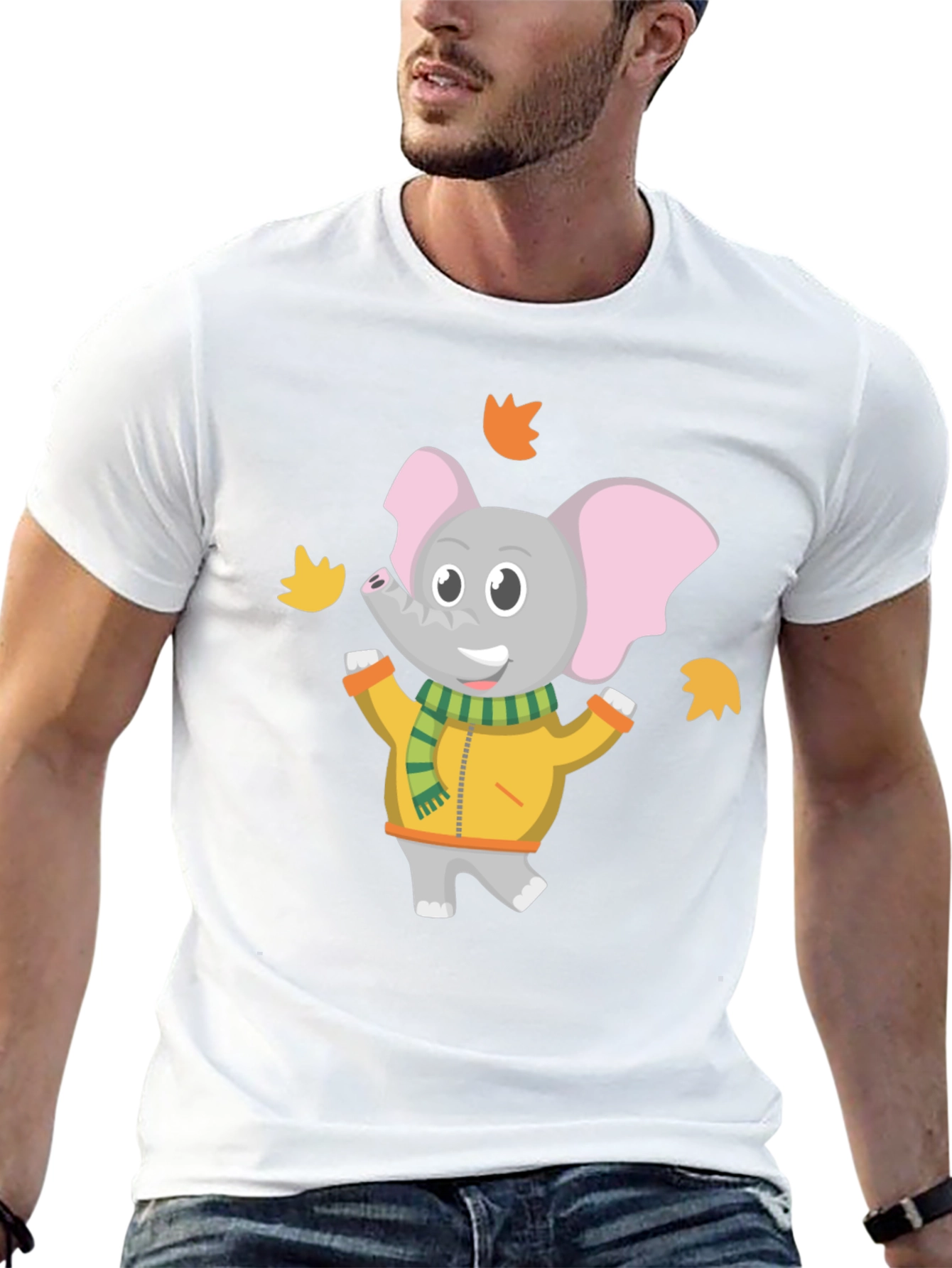 Cute Elephant Fall Leaves Graphic T-Shirt