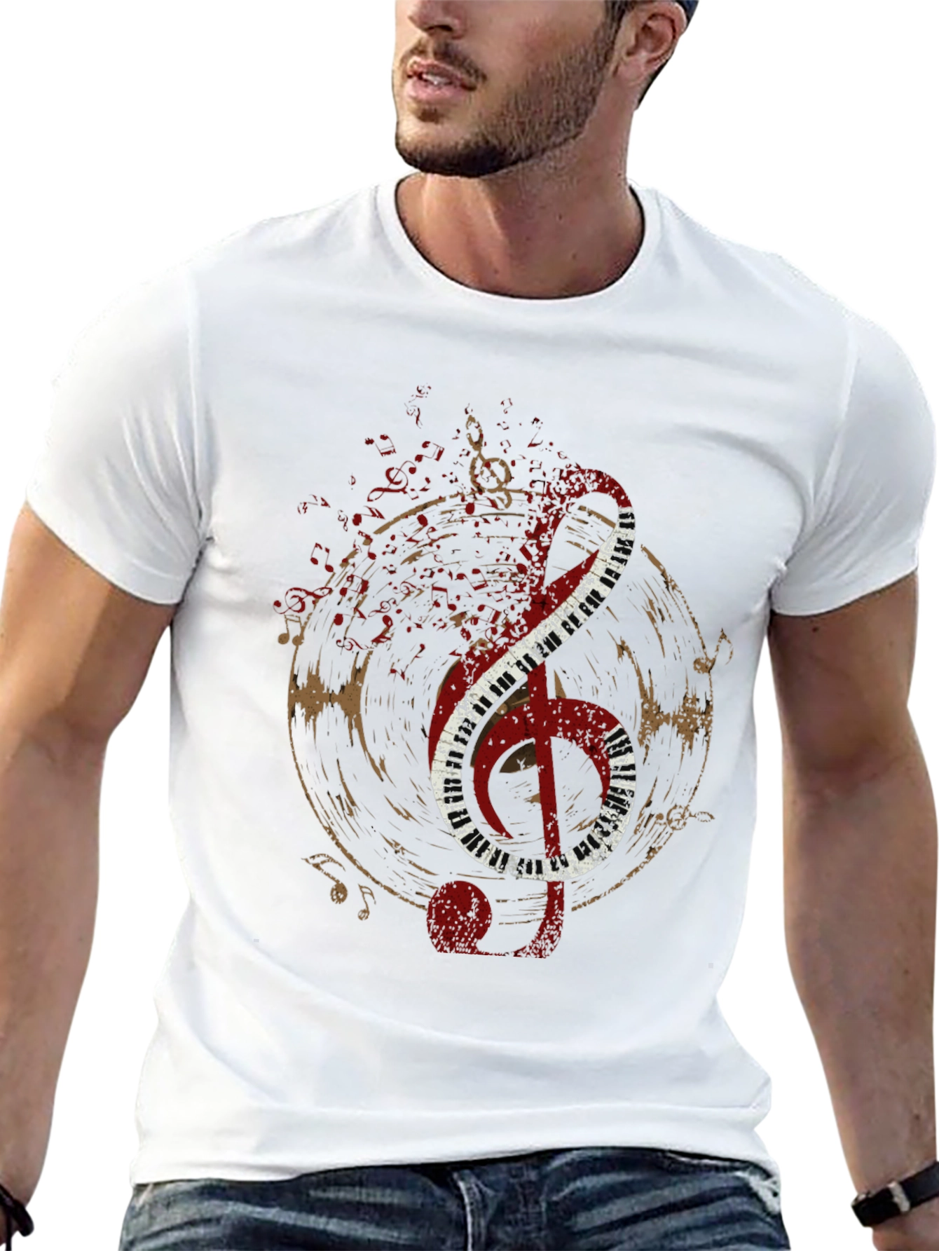 Musical Note T-Shirt - Black Tee with Piano Design