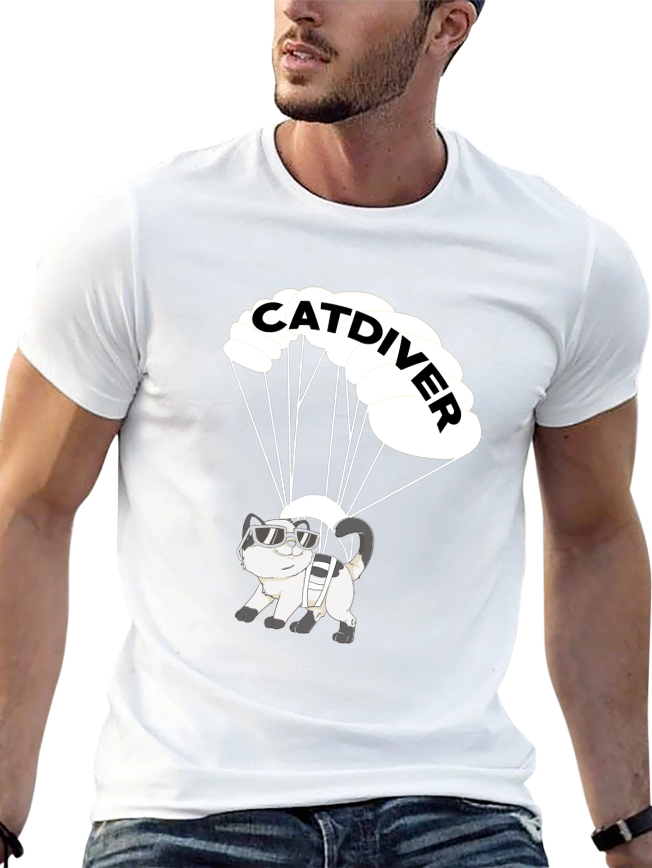 Catdiver T-Shirt: Skydiving Cat in Sunglasses