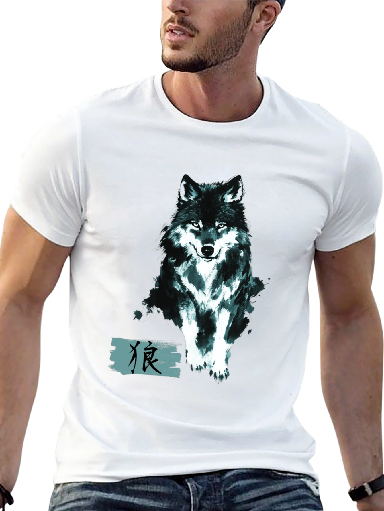 Mens Black Wolf Graphic Print Tee