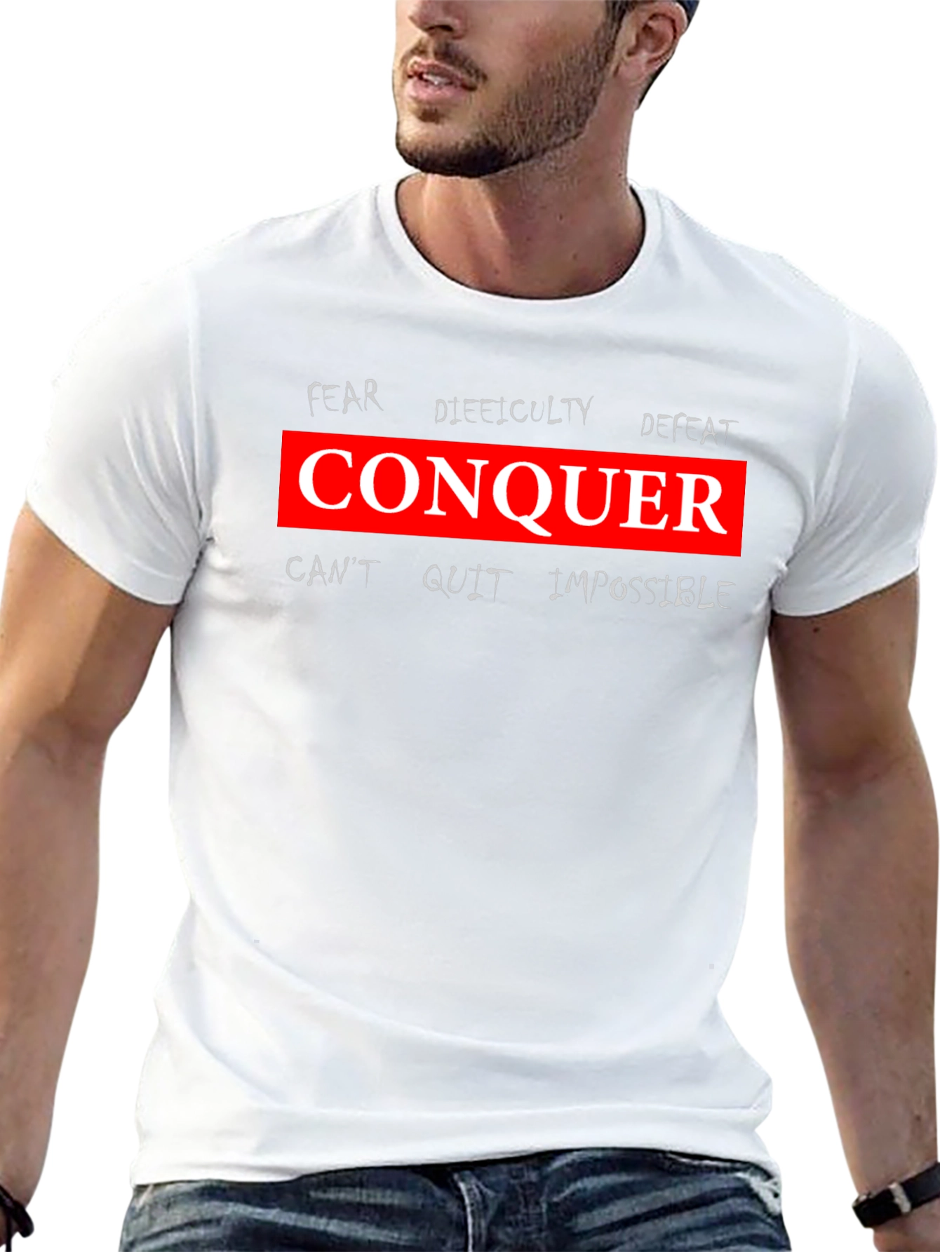 Conquer Graphic Tee - Motivational Black T-Shirt