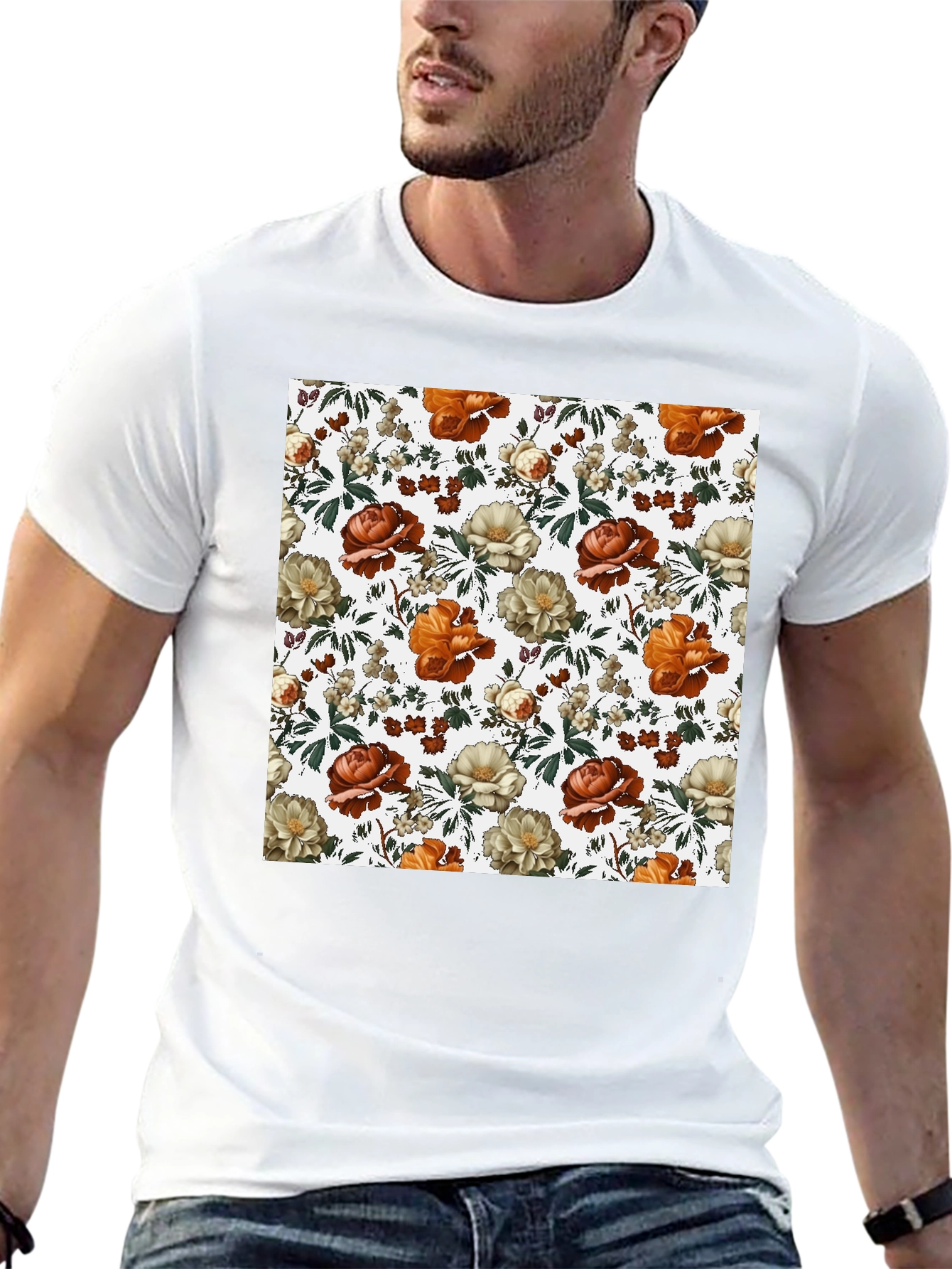 Floral Print Tee - Black Cotton Blend