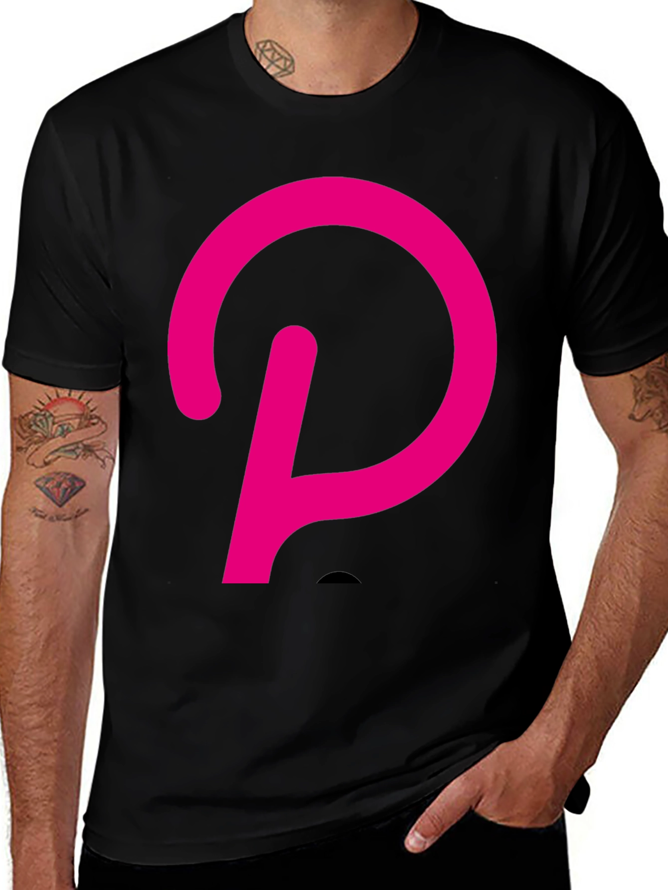 Pink Polkadot P Graphic Black T-Shirt