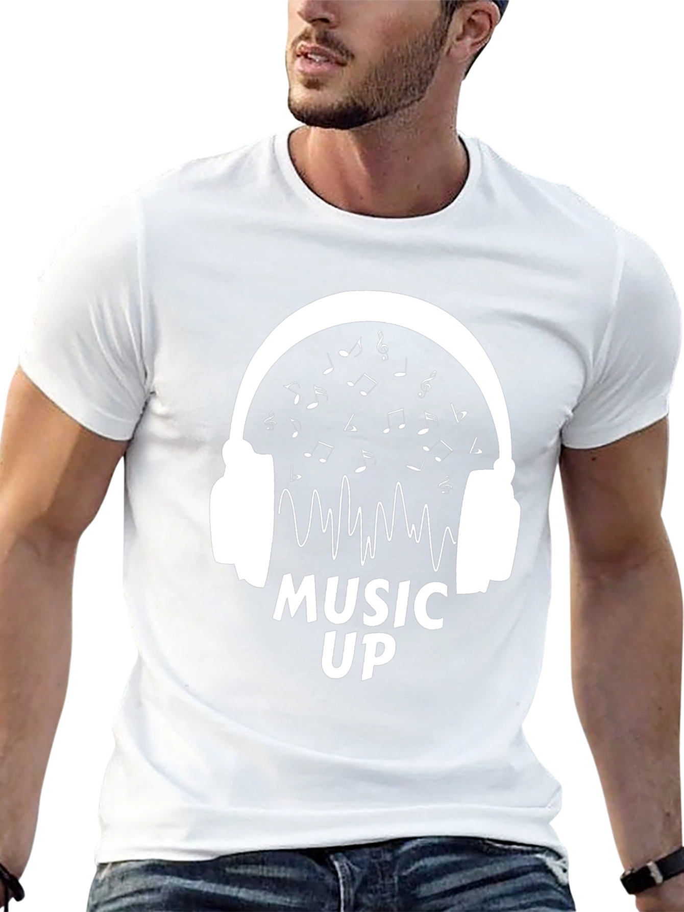 Music Up Headphones Graphic Tee - Black Cotton Shirt
